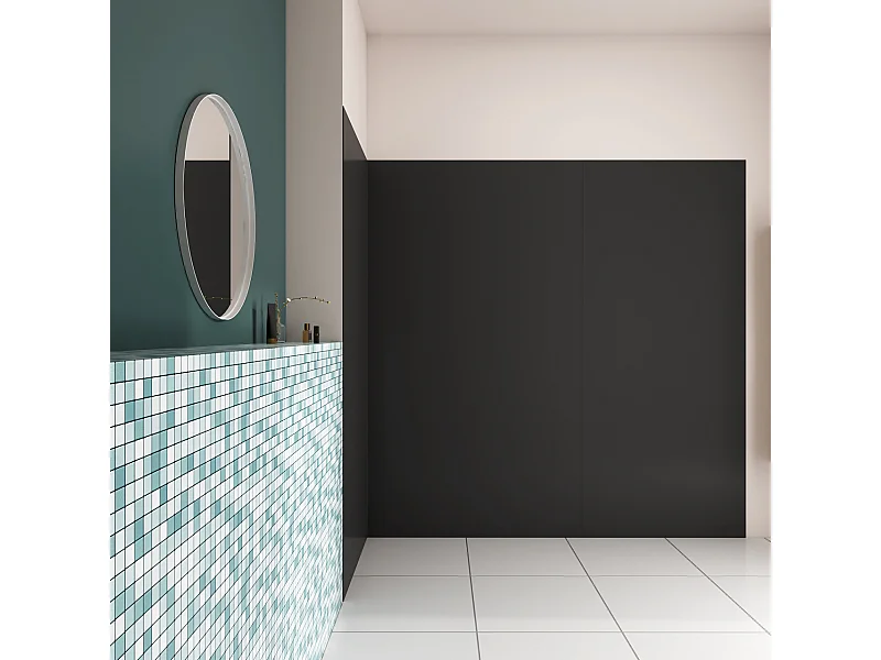 H.210 cm Pannello Doccia ad Angolo 240x90 cm Realizzato in Alluminio da 3 mm con Profili Finitura Nero Opaco per Rivestimento Parete Bagno