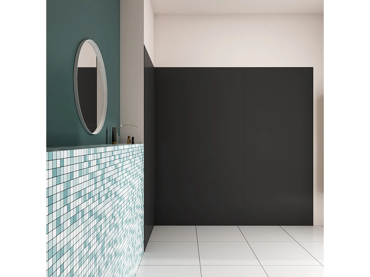 H.210 cm Pannello Doccia ad Angolo 200x100 cm Realizzato in Alluminio da 3 mm con Profili Finitura Nero Opaco per Rivestimento Parete Bagno