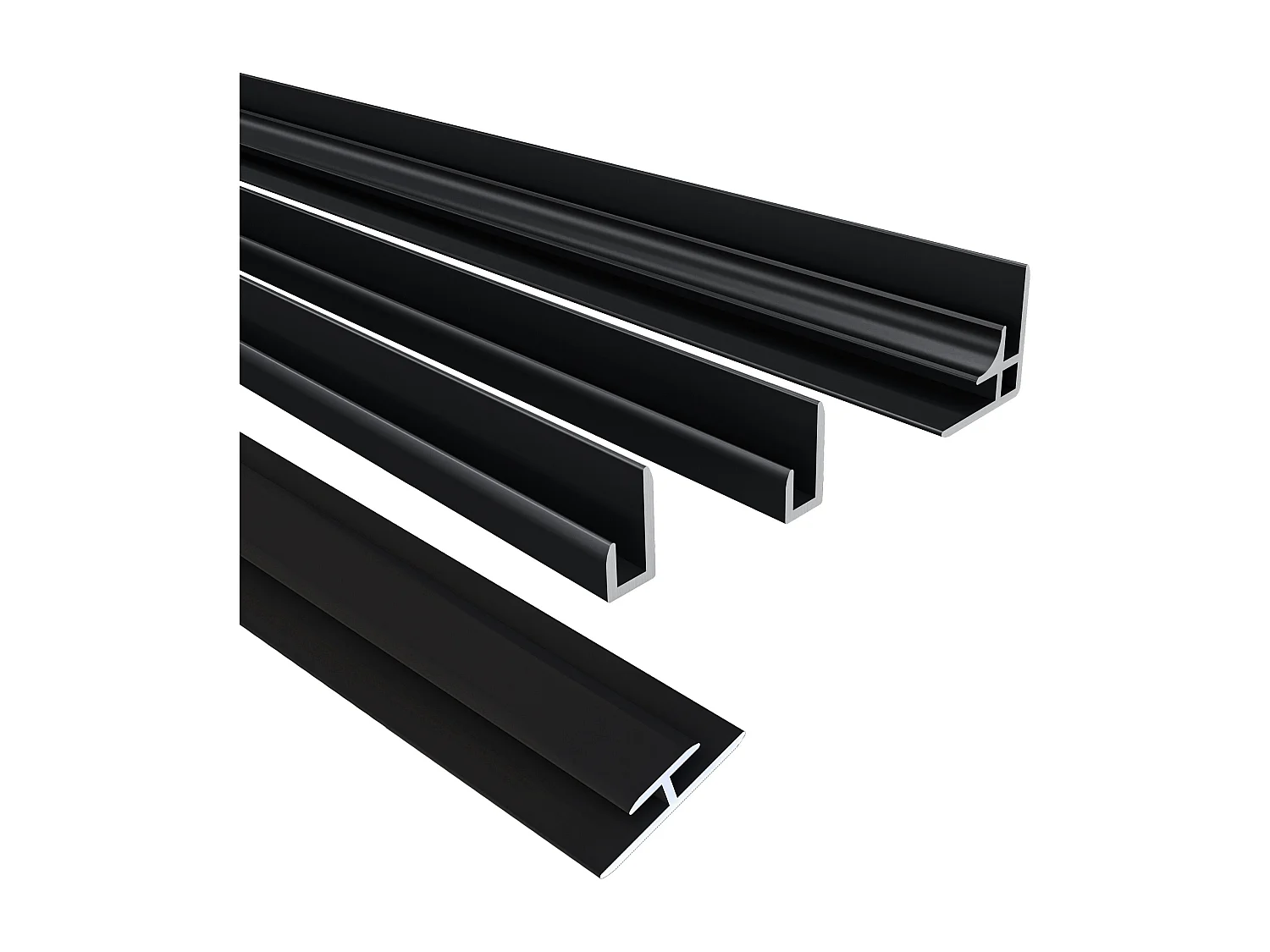 H.210 cm Pannello Doccia ad Angolo 240x80 cm Realizzato in Alluminio da 3 mm con Profili Finitura Nero Opaco per Rivestimento Parete Bagno