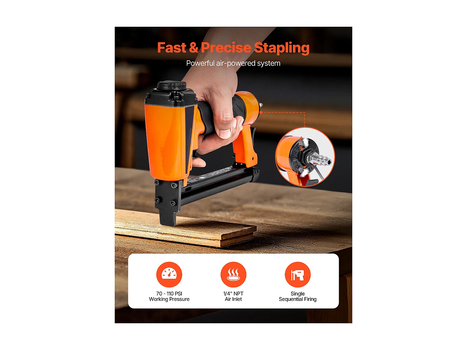 Grapadora Neumática SucceBuy, Calibre 21, Compatible con Grapas Estándar Serie 80 (No Incluidas), de Ancho de Corona 1.28 cm, de Longitud 0.6-1.6 cm