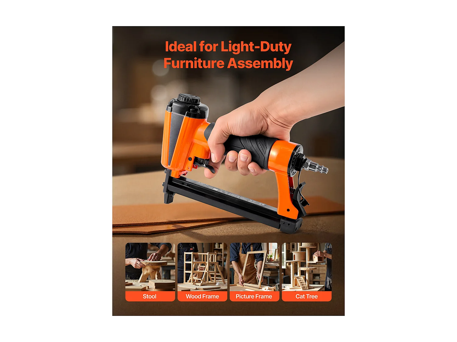 Grapadora Neumática SucceBuy, Calibre 21, Compatible con Grapas Estándar Serie 80 (No Incluidas), de Ancho de Corona 1.28 cm, de Longitud 0.6-1.6 cm