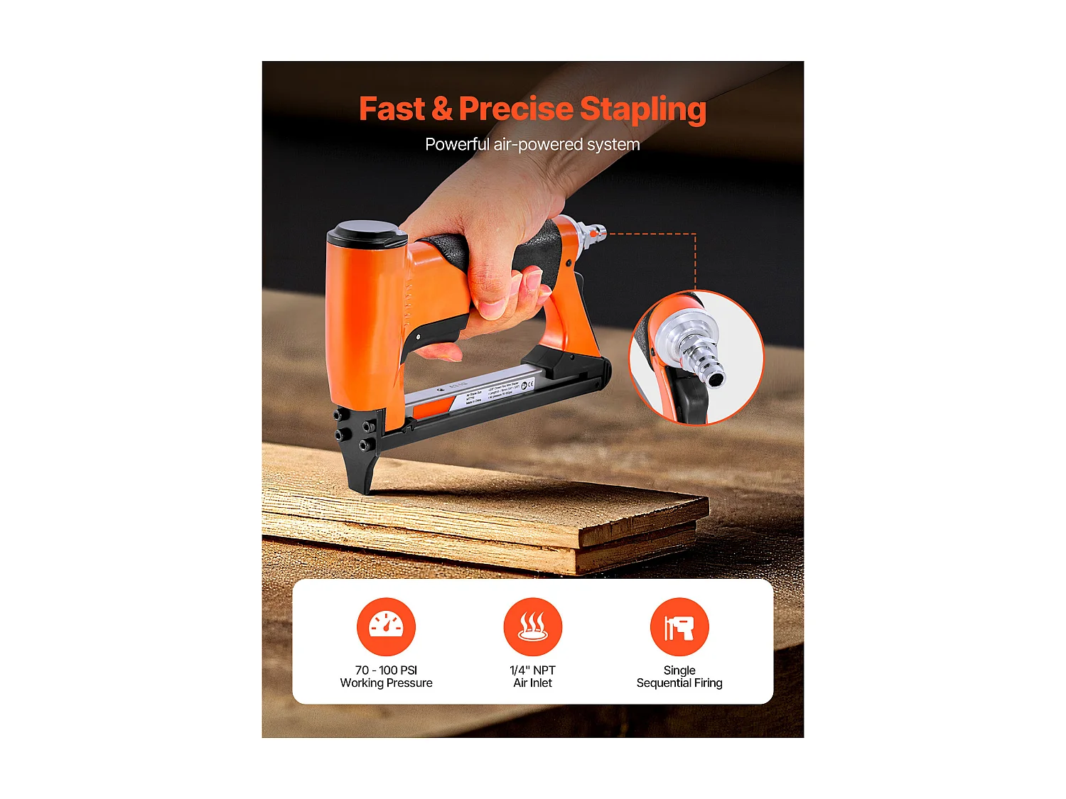 Agrafeuse Pneumatique SucceBuy, Calibre 22, Compatible avec Agrafes Fil Fin Série 71 Non Inclues de Largeur Couronne 0.95 cm de Longueur 0.6-1.6 cm