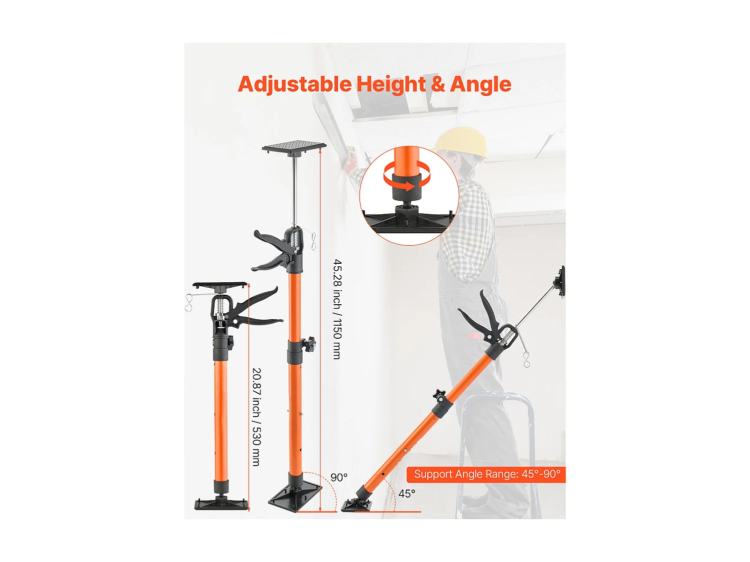 Étai de Soutien Télescopique SucceBuy 54-115 cm Poteau de Support Réglable Lot de 2, Tige Dégagement Rapide, en Acier, Charge 70 kg, Étai pour Plafond