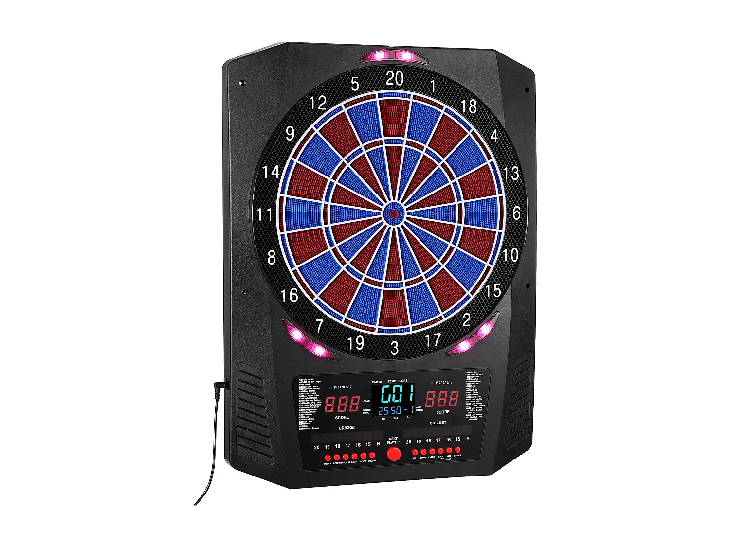 Cible de Fléchettes Électronique SucceBuy, 33.6 cm, Planche à Fléchettes avec 45 Jeux et 474 Variantes pour Jusqu'à 8 Joueurs, 6 Tiges de Fléchette