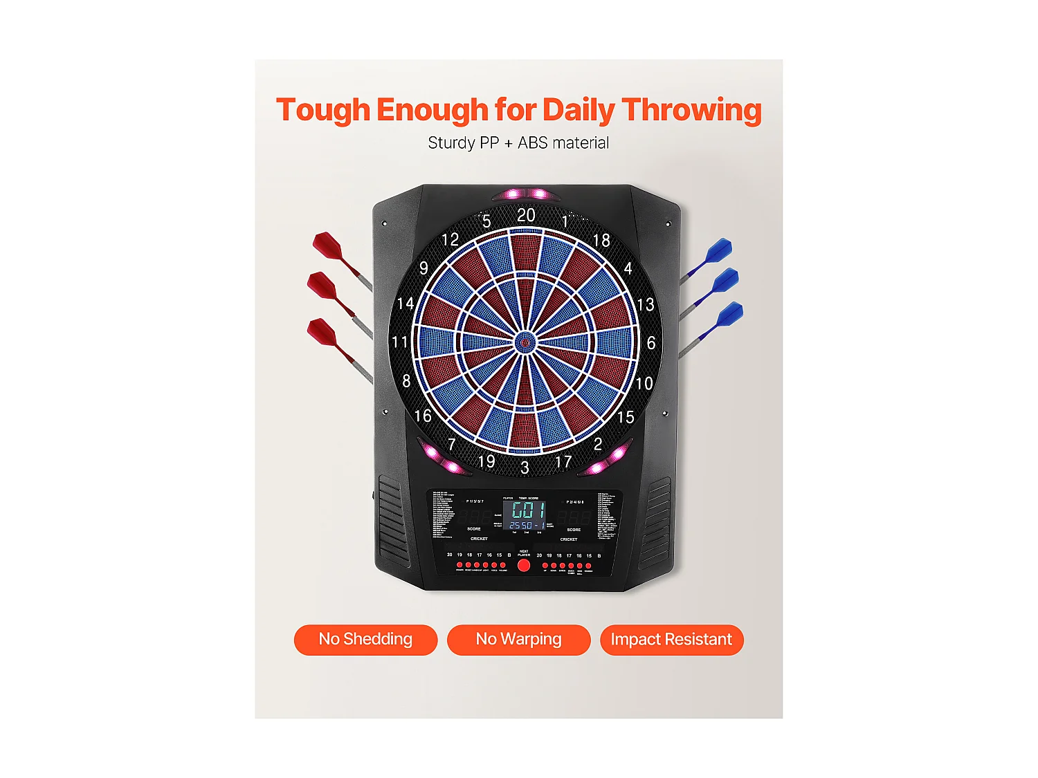 Elektroniczna Tarcza do Rzutek SucceBuy, 33.6 cm, Tablica do Rzutek z 45 Grami i 474 Wariantami dla do 8 Graczy, 6 Strzałek do Rzutek