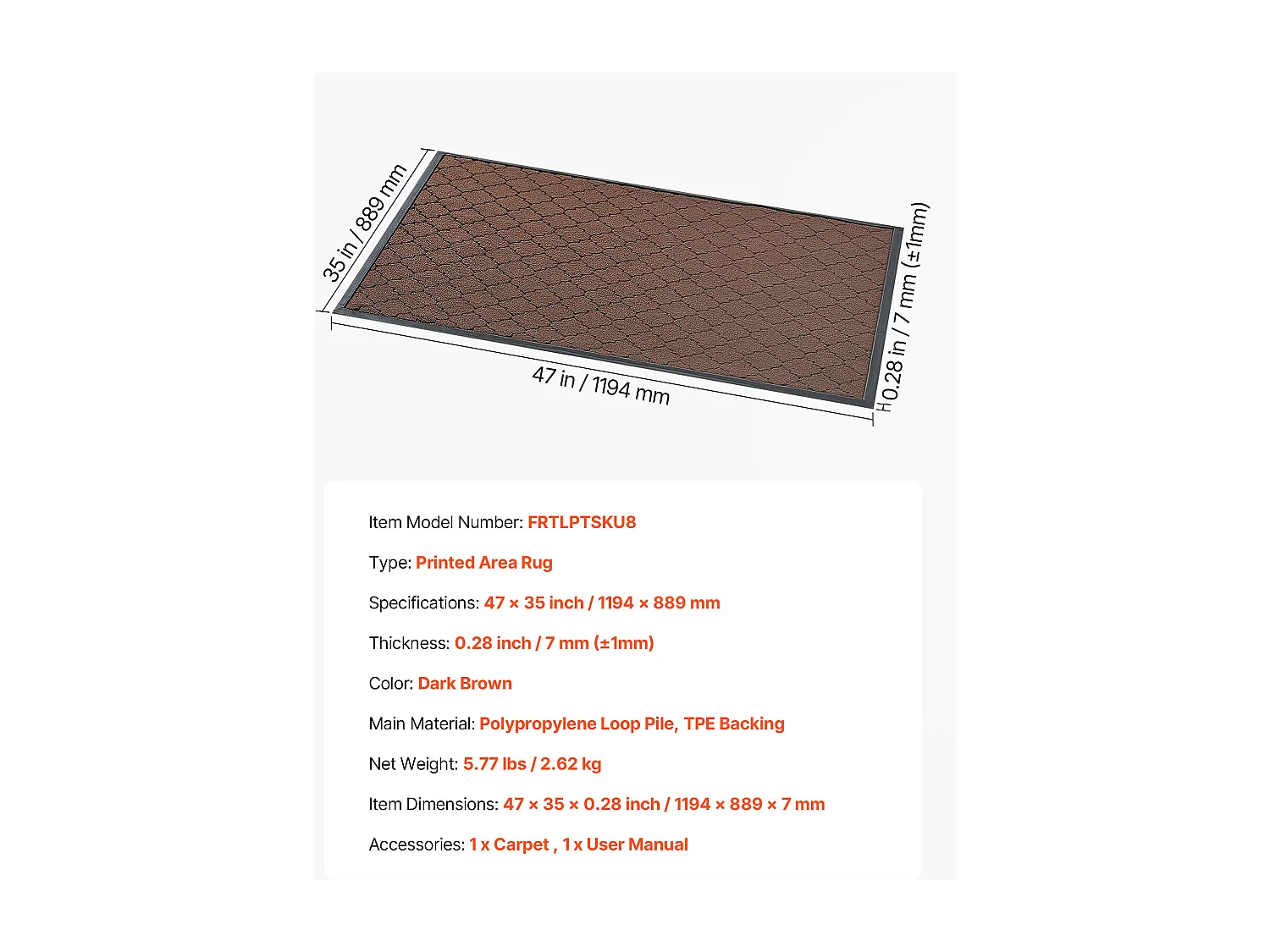 Tapis d'Entrée SucceBuy, 119,4 x 89 cm, Paillasson Extérieur Intérieur Moderne Élégant, Envers Antidérapant TPE, Résistant Lavable, Attrape Poussière, Marron