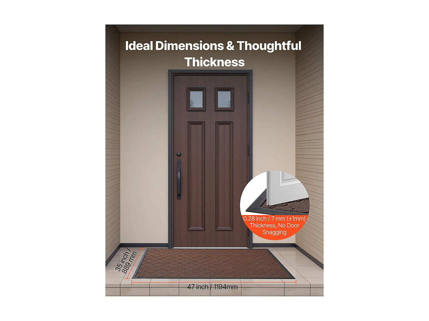 Tapis d'Entrée SucceBuy, 119,4 x 89 cm, Paillasson Extérieur Intérieur Moderne Élégant, Envers Antidérapant TPE, Résistant Lavable, Attrape Poussière, Marron