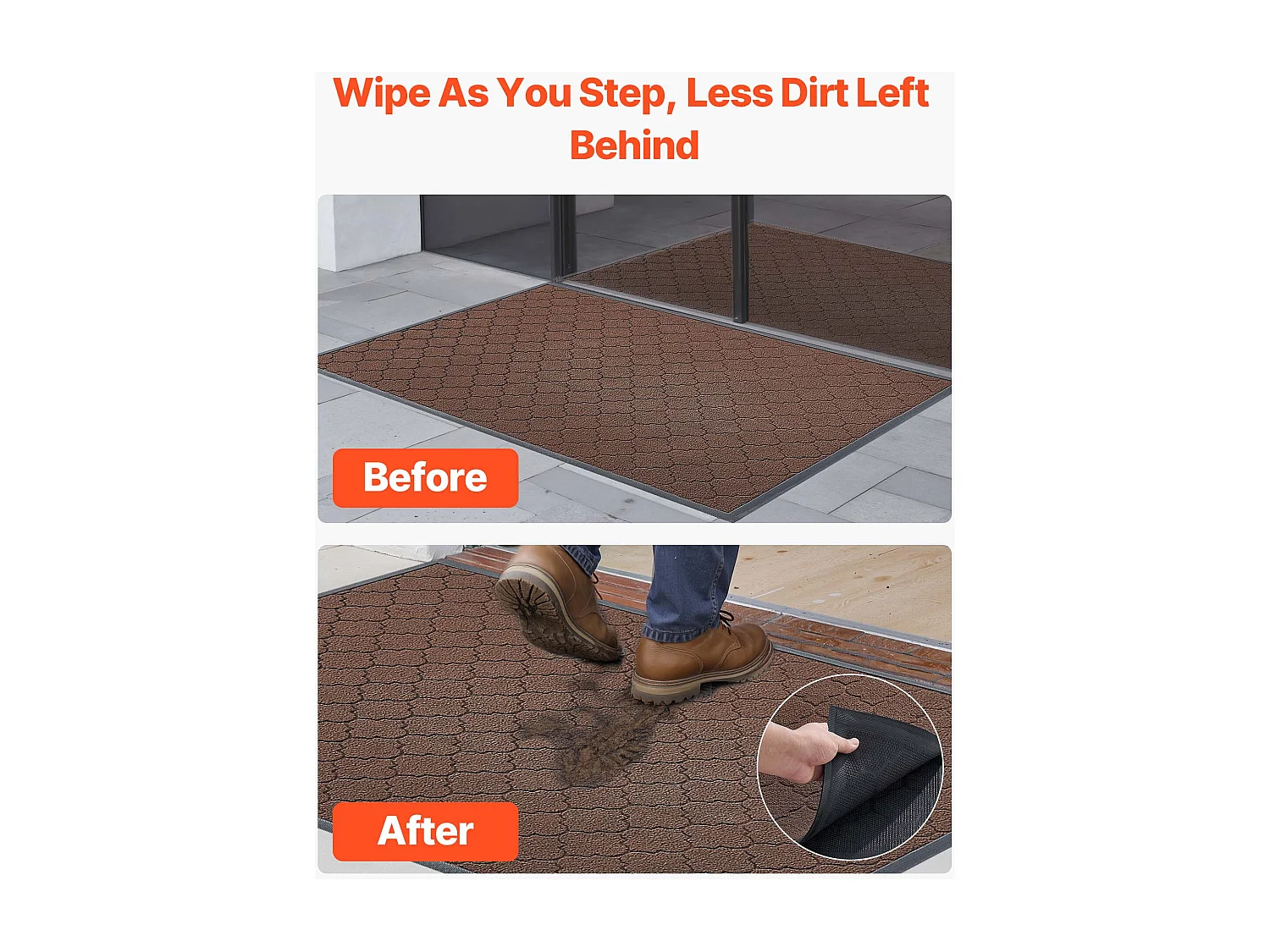 Tapis d'Entrée SucceBuy, 119,4 x 89 cm, Paillasson Extérieur Intérieur Moderne Élégant, Envers Antidérapant TPE, Résistant Lavable, Attrape Poussière, Marron