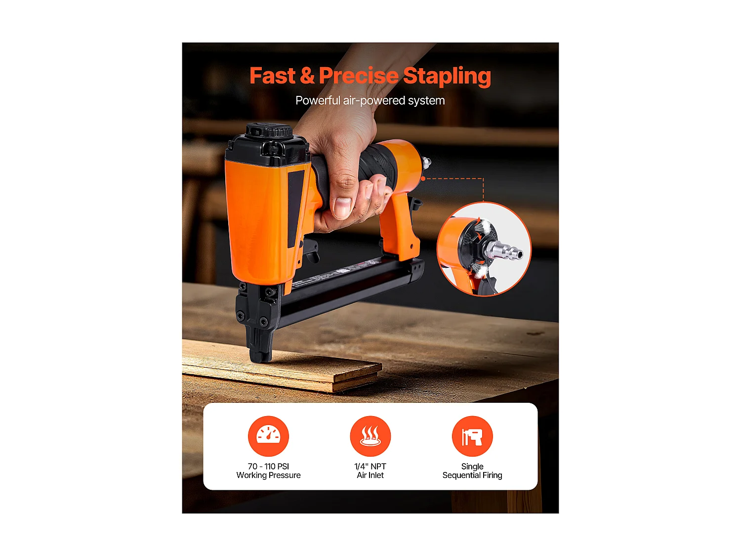 Agrafeuse Pneumatique SucceBuy, Calibre 20, Compatible avec Agrafes T50 Non Inclues de Largeur de Couronne 1.08 cm, de Longueur 0.4-1.6 cm, 4,8-7,6 bar