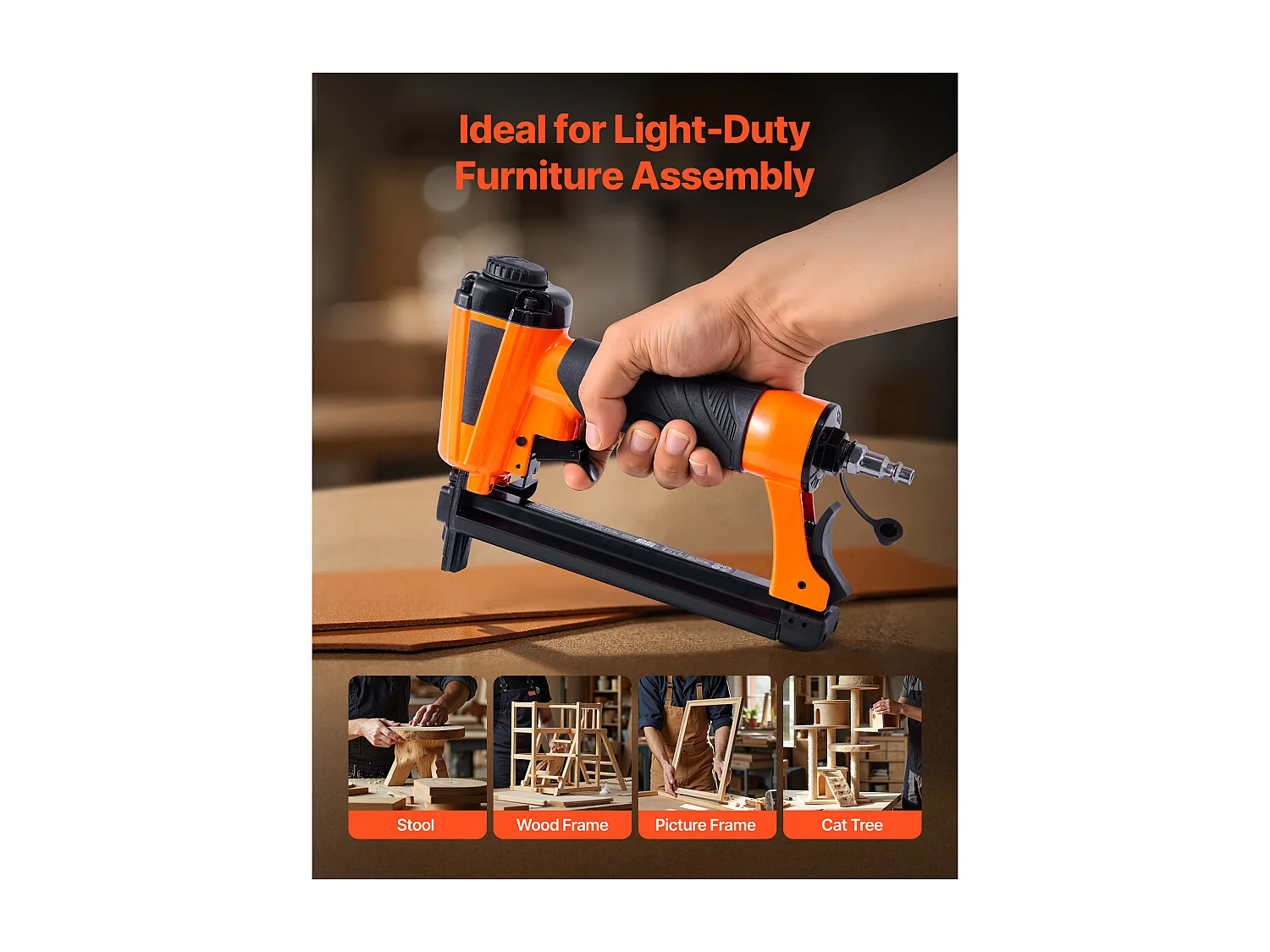 Agrafeuse Pneumatique SucceBuy, Calibre 20, Compatible avec Agrafes T50 Non Inclues de Largeur de Couronne 1.08 cm, de Longueur 0.4-1.6 cm, 4,8-7,6 bar