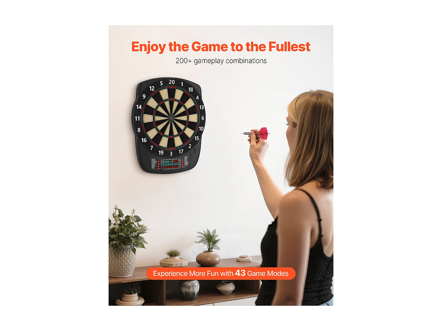 Diana de Dardos Electrónica SucceBuy 33.6 cm, Tablero de Dardos con 43 Juegos y Más de 200 Variantes para 8 Jugadores, 6 Barras de Dardo
