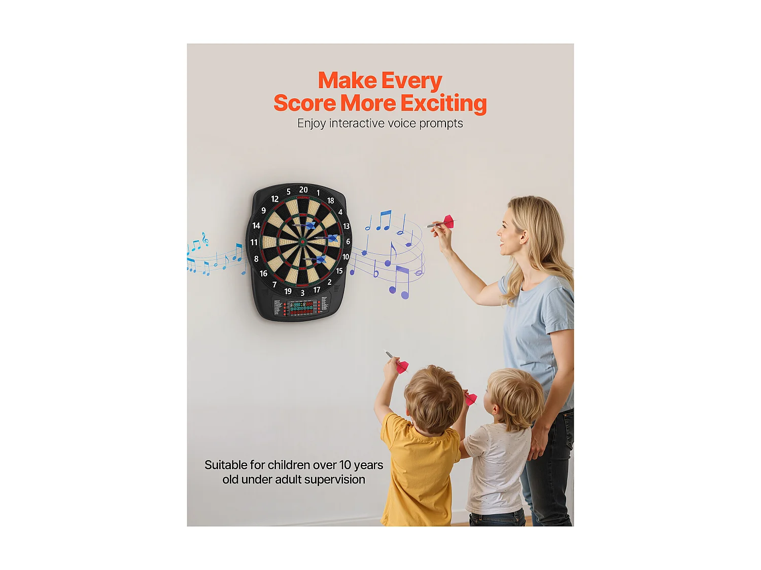 Diana de Dardos Electrónica SucceBuy 33.6 cm, Tablero de Dardos con 43 Juegos y Más de 200 Variantes para 8 Jugadores, 6 Barras de Dardo
