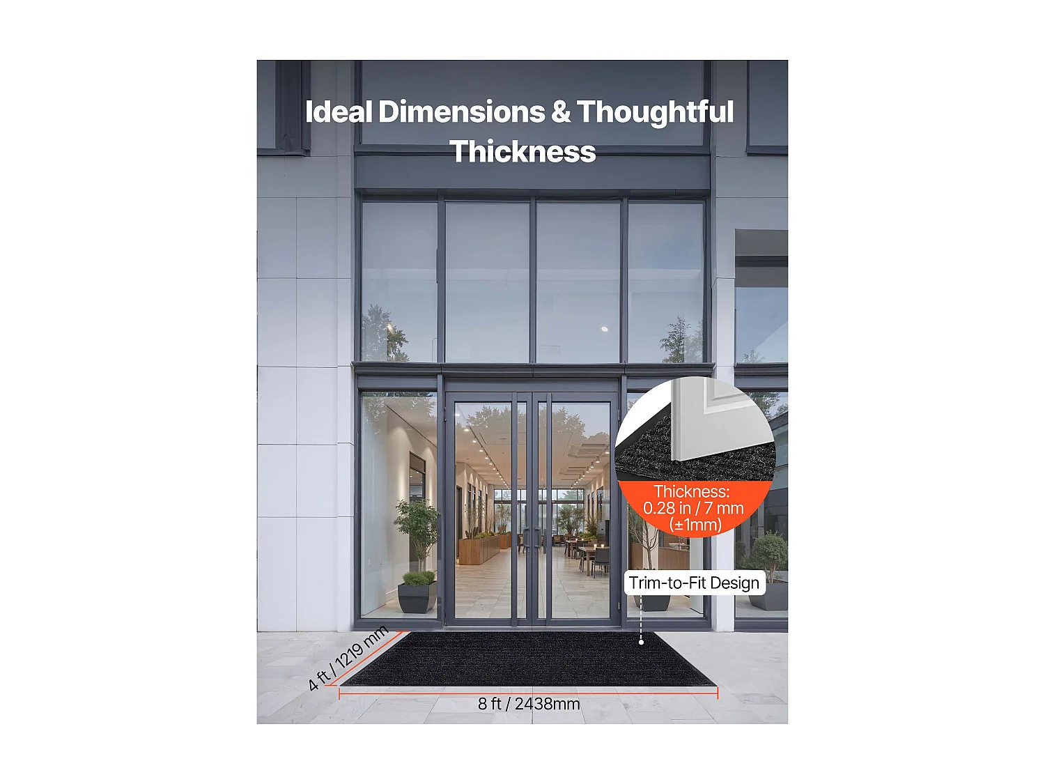 Mata Wejściowa SucceBuy, 244 x 122 cm, Wycieraczka Zewnętrzna Wewnętrzna Elegancka W Paski, z Antypoślizgowym Spodem PVC, Trwała Zmywalna, Łapie Pył, Szary