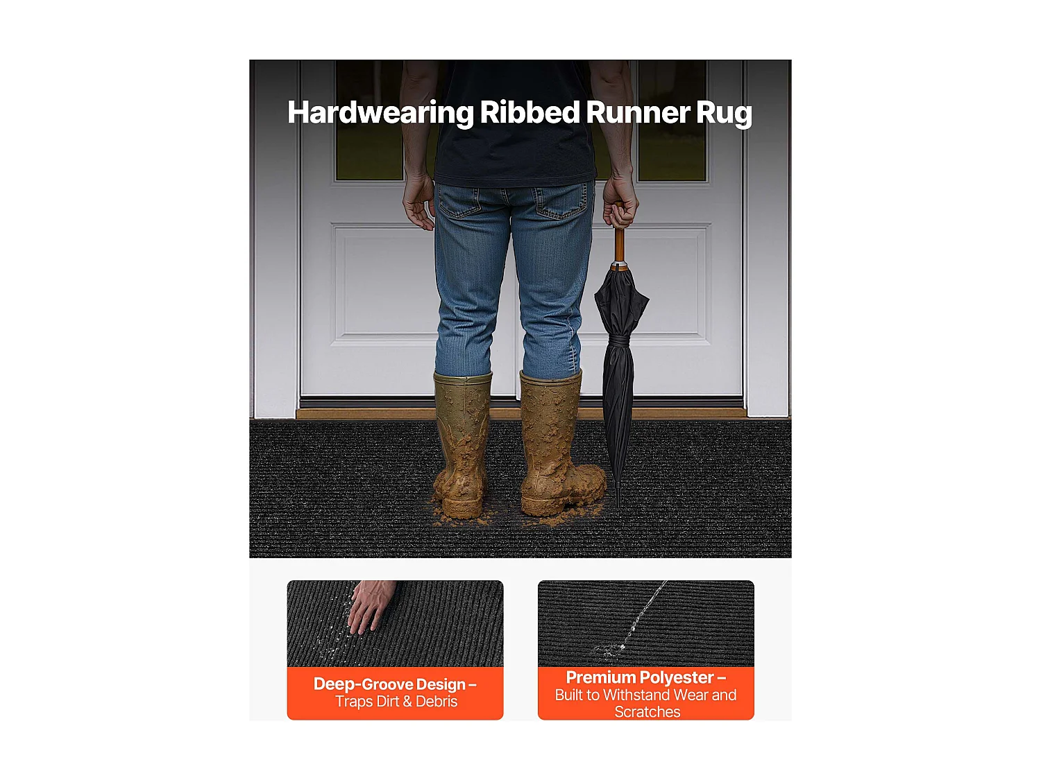 Mata Wejściowa SucceBuy, 244 x 122 cm, Wycieraczka Zewnętrzna Wewnętrzna Elegancka W Paski, z Antypoślizgowym Spodem PVC, Trwała Zmywalna, Łapie Pył, Szary