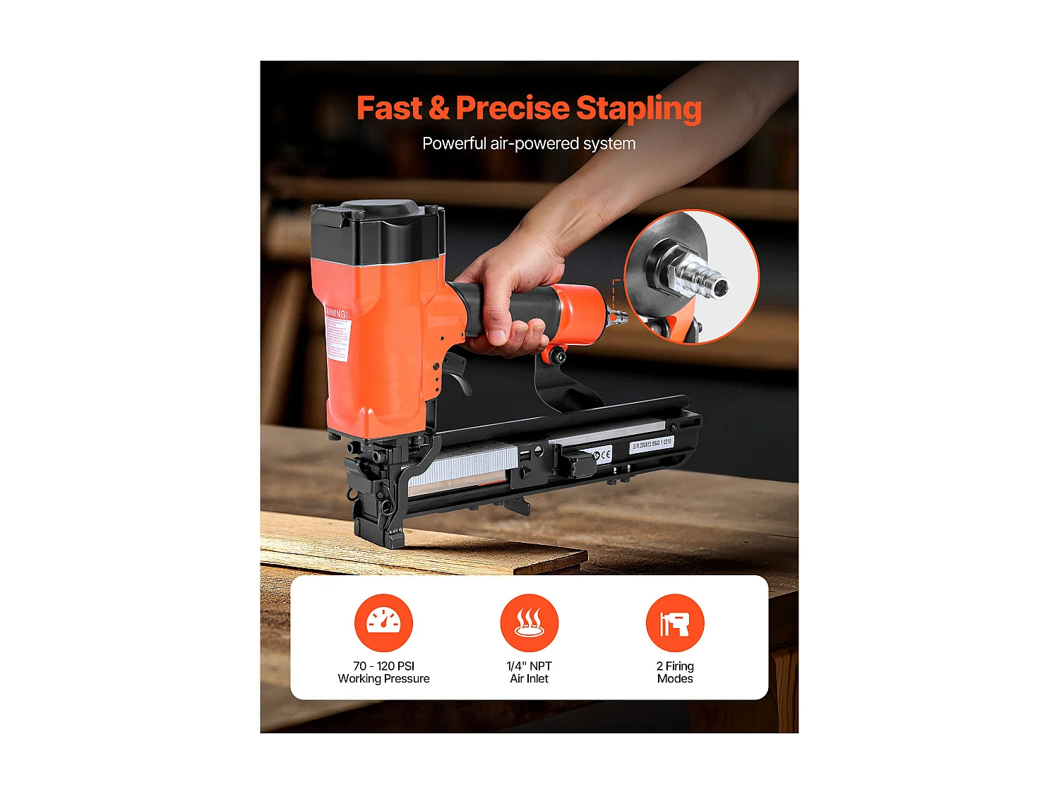 Agrafeuse Pneumatique SucceBuy, Calibre 16, Compatible avec Agrafes Non Inclues Couronne Large 2.64 cm de Longueur 1.6-3.8 cm, 4,8-8,3 bar, 2 Modes