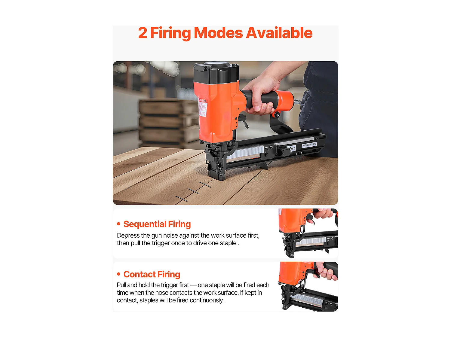 Agrafeuse Pneumatique SucceBuy, Calibre 16, Compatible avec Agrafes Non Inclues Couronne Large 2.64 cm de Longueur 1.6-3.8 cm, 4,8-8,3 bar, 2 Modes