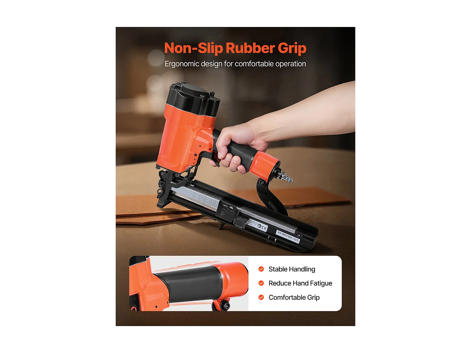 Agrafeuse Pneumatique SucceBuy, Calibre 16, Compatible avec Agrafes Non Inclues Couronne Large 2.64 cm de Longueur 1.6-3.8 cm, 4,8-8,3 bar, 2 Modes