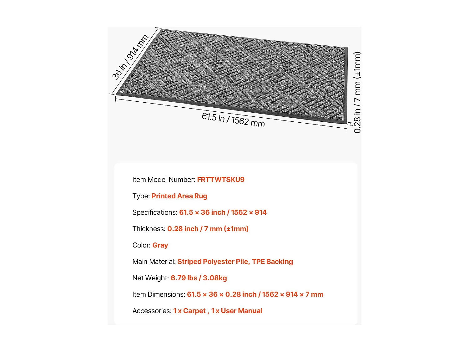 Mata Wejściowa SucceBuy, 156x91,4 cm, Wycieraczka Zewnętrzna Wewnętrzna Nowoczesna Elegancka, z Antypoślizgowym Spodem TPE, Trwała Zmywalna, Łapie Pył, Szary