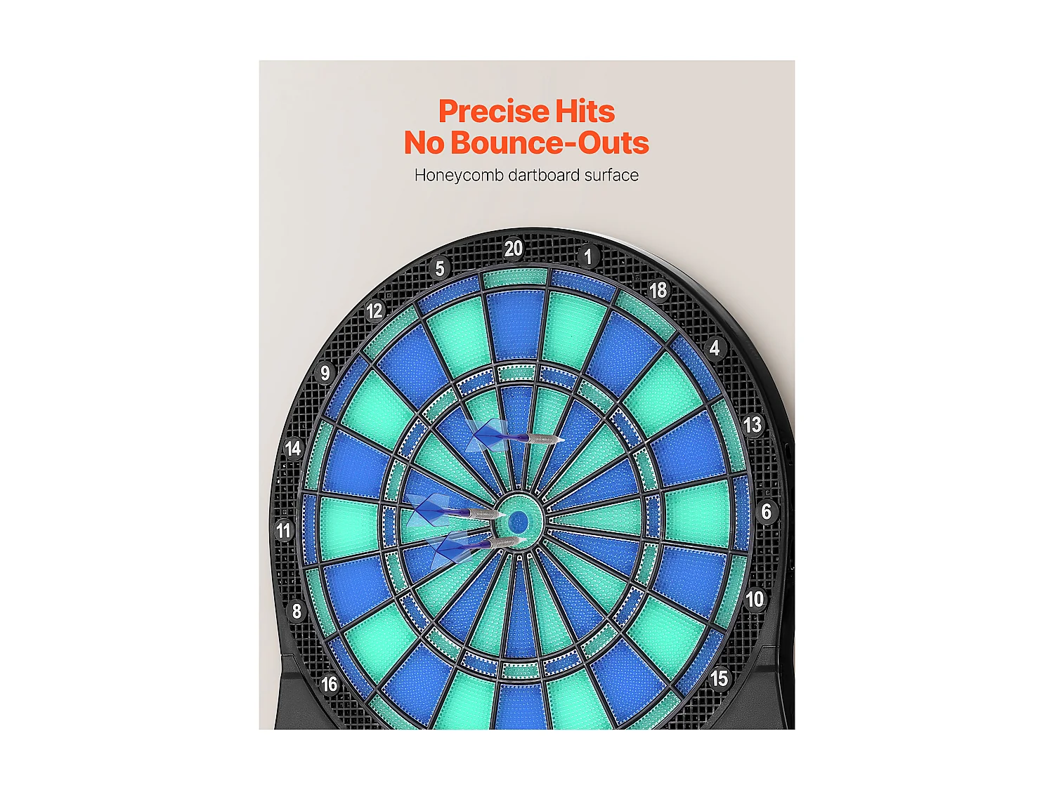 Cible de Fléchettes Électronique SucceBuy pour 8 Joueurs, Planche à Fléchettes Éclairée par LED avec 48 Jeux et Plus de 500 Variantes, 6 Tiges de Fléchette