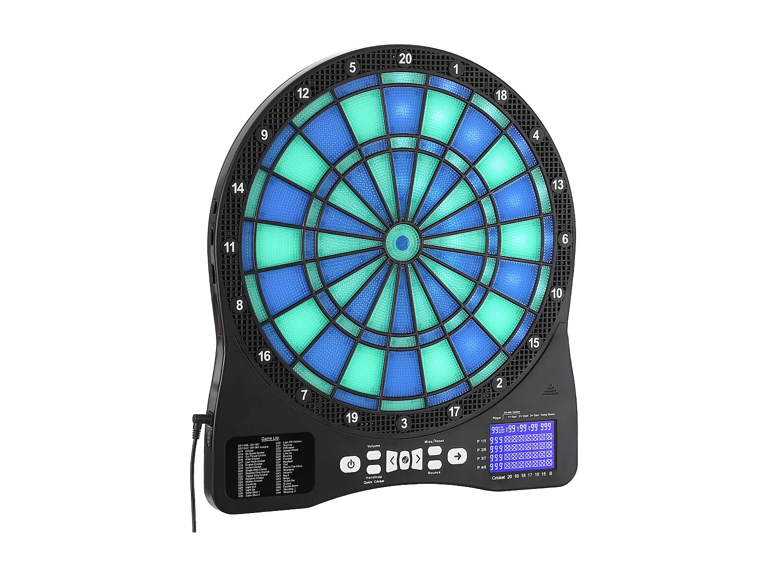 Cible de Fléchettes Électronique SucceBuy pour 8 Joueurs, Planche à Fléchettes Éclairée par LED avec 48 Jeux et Plus de 500 Variantes, 6 Tiges de Fléchette