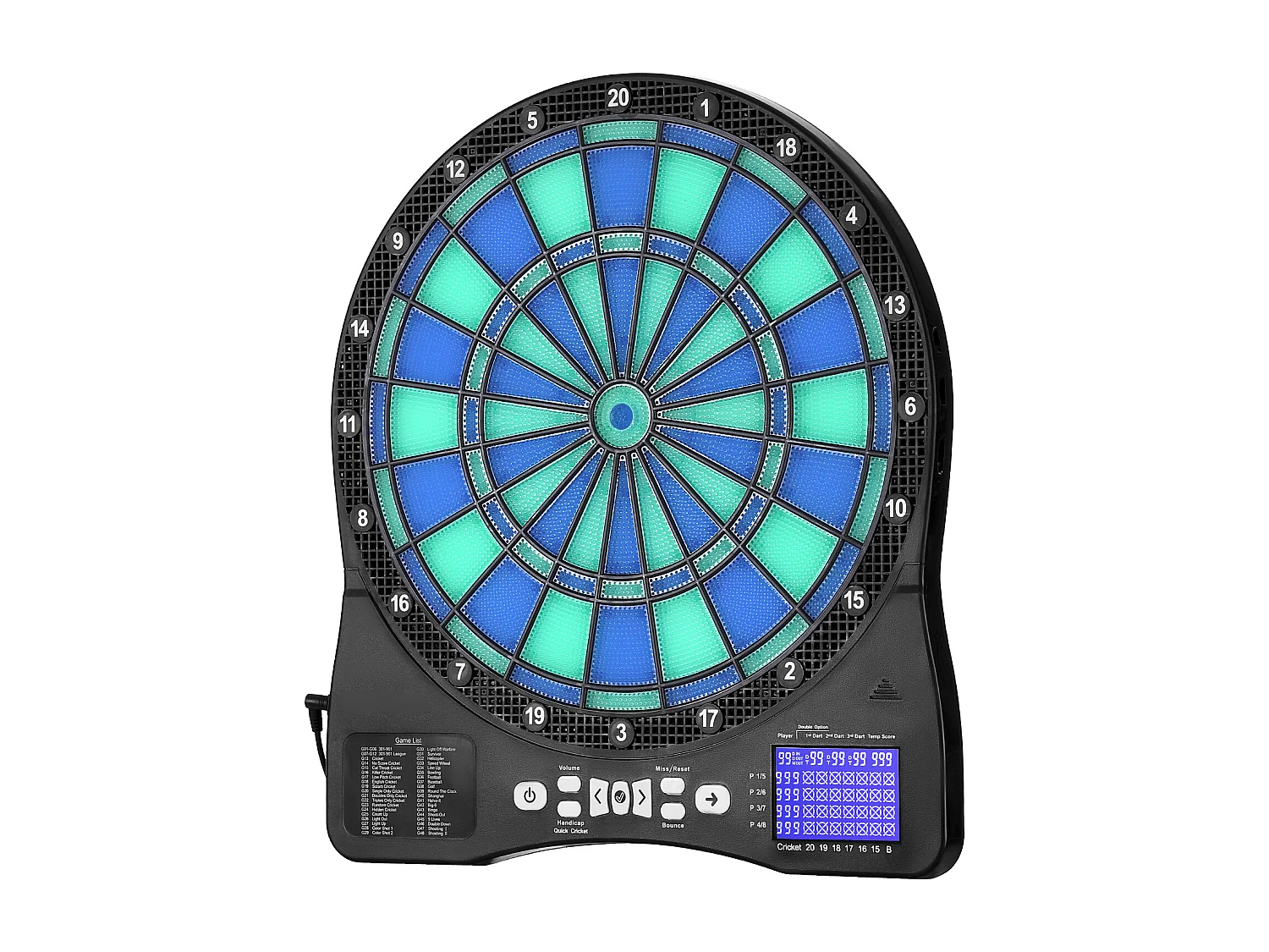 Cible de Fléchettes Électronique SucceBuy pour 8 Joueurs, Planche à Fléchettes Éclairée par LED avec 48 Jeux et Plus de 500 Variantes, 6 Tiges de Fléchette