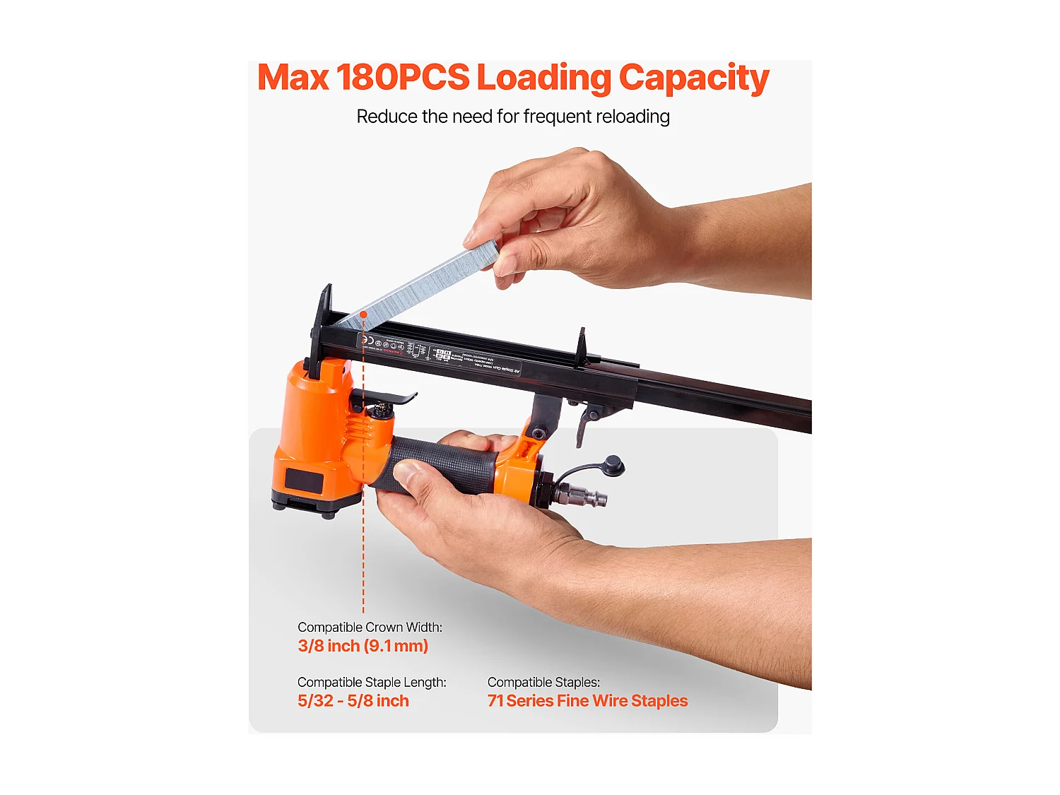 Agrafeuse Pneumatique SucceBuy, Calibre 22, Compatible avec Agrafes à Fil Fin Série 71 (Non Inclues), de Largeur de Couronne 0.91 cm, de Longueur 0.4-1.6 cm