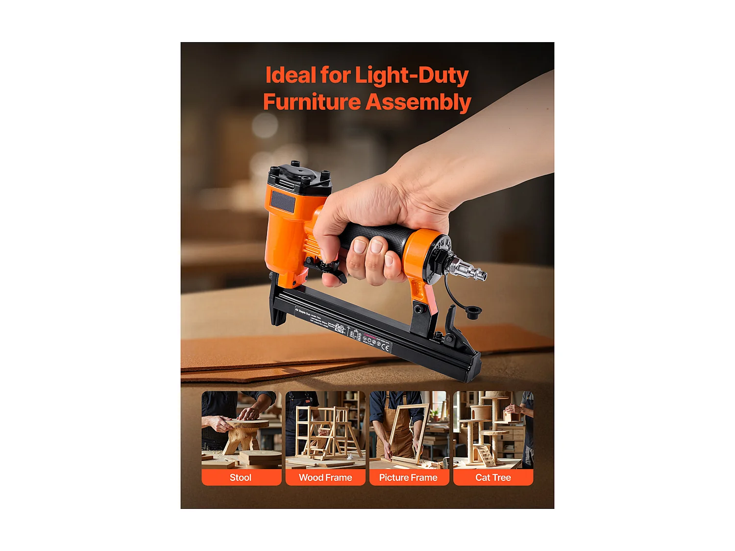 Agrafeuse Pneumatique SucceBuy, Calibre 22, Compatible avec Agrafes à Fil Fin Série 71 (Non Inclues), de Largeur de Couronne 0.91 cm, de Longueur 0.4-1.6 cm