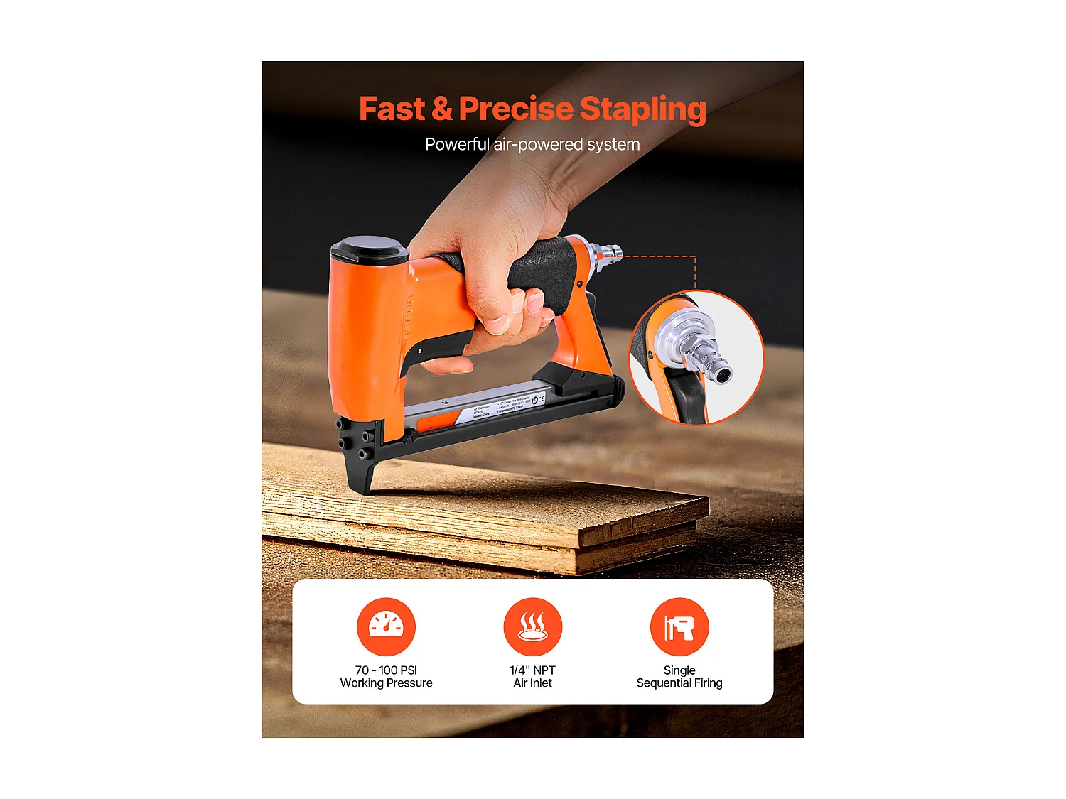 Agrafeuse Pneumatique SucceBuy, Calibre 21, Compatible avec Agrafes Fil Fin Série 80 Non Inclues de Largeur Couronne 1.28 cm de Longueur 0.6-1.6 cm