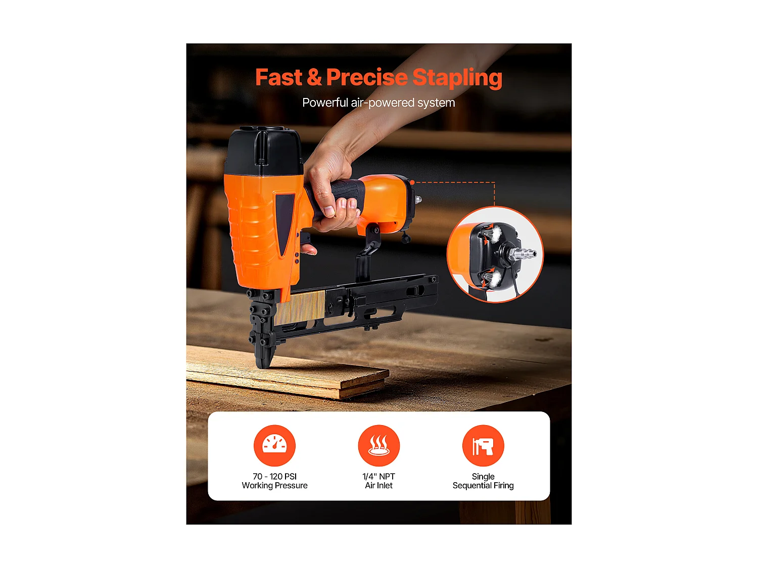 Agrafeuse Pneumatique SucceBuy, Calibre 16, Compatible avec Agrafes Non Inclues de Couronne Moyenne 1.08 cm, de Longueur 2.5-5 cm, 4,8-8,3 bar