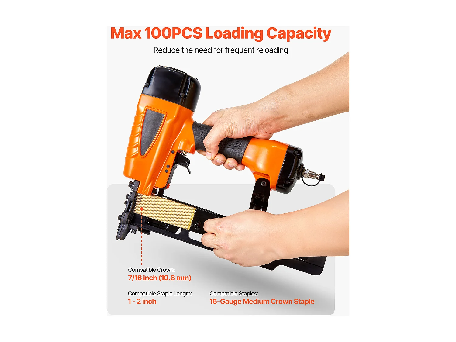 Agrafeuse Pneumatique SucceBuy, Calibre 16, Compatible avec Agrafes Non Inclues de Couronne Moyenne 1.08 cm, de Longueur 2.5-5 cm, 4,8-8,3 bar