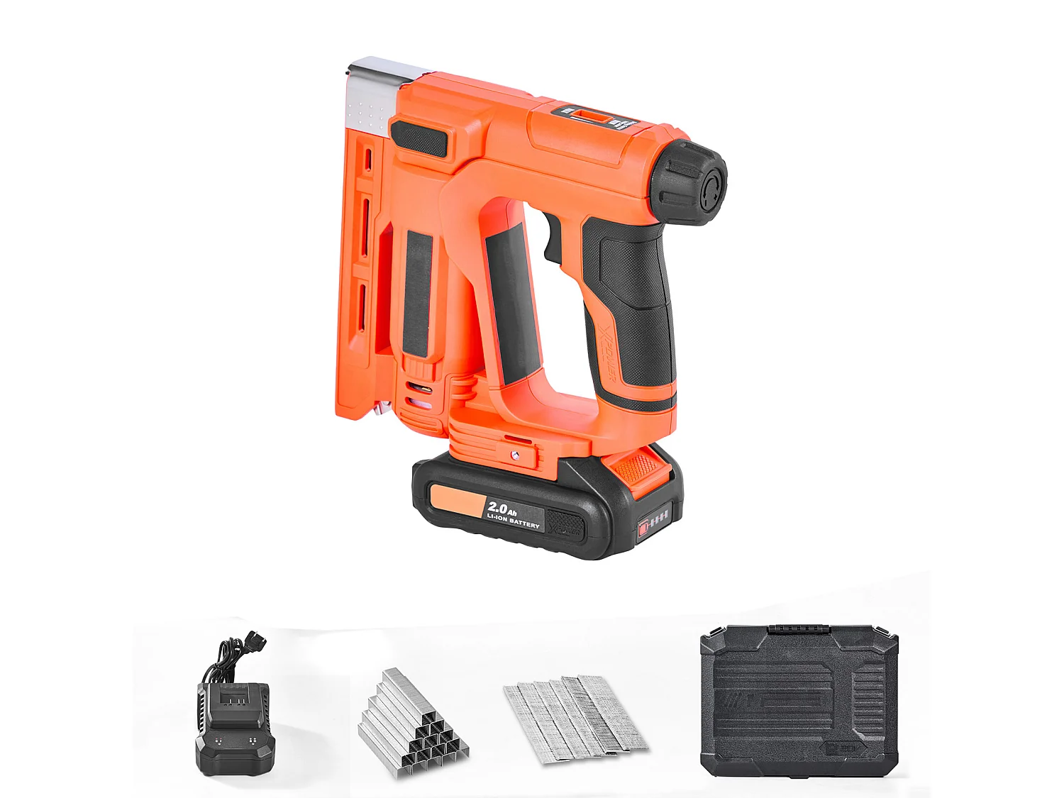 Agrafeuse Cloueuse Électrique SucceBuy 2-en-1, Cloueur Calibre 18, 1.5 cm, avec 1000 Clous et 1000 Agrafes, Poignée en Caoutchouc Antidérapante, Orange