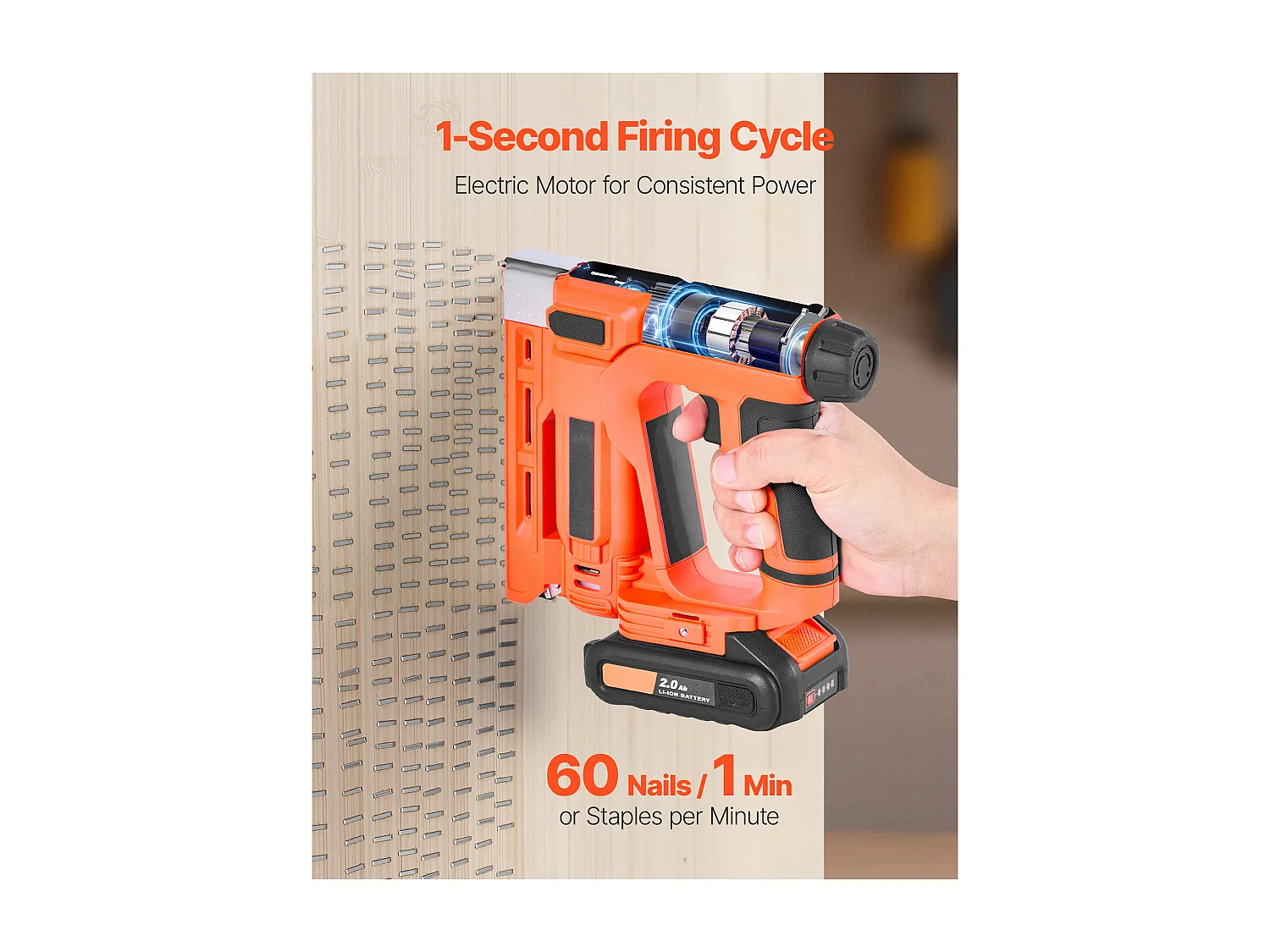 Agrafeuse Cloueuse Électrique SucceBuy 2-en-1, Cloueur Calibre 18, 1.5 cm, avec 1000 Clous et 1000 Agrafes, Poignée en Caoutchouc Antidérapante, Orange