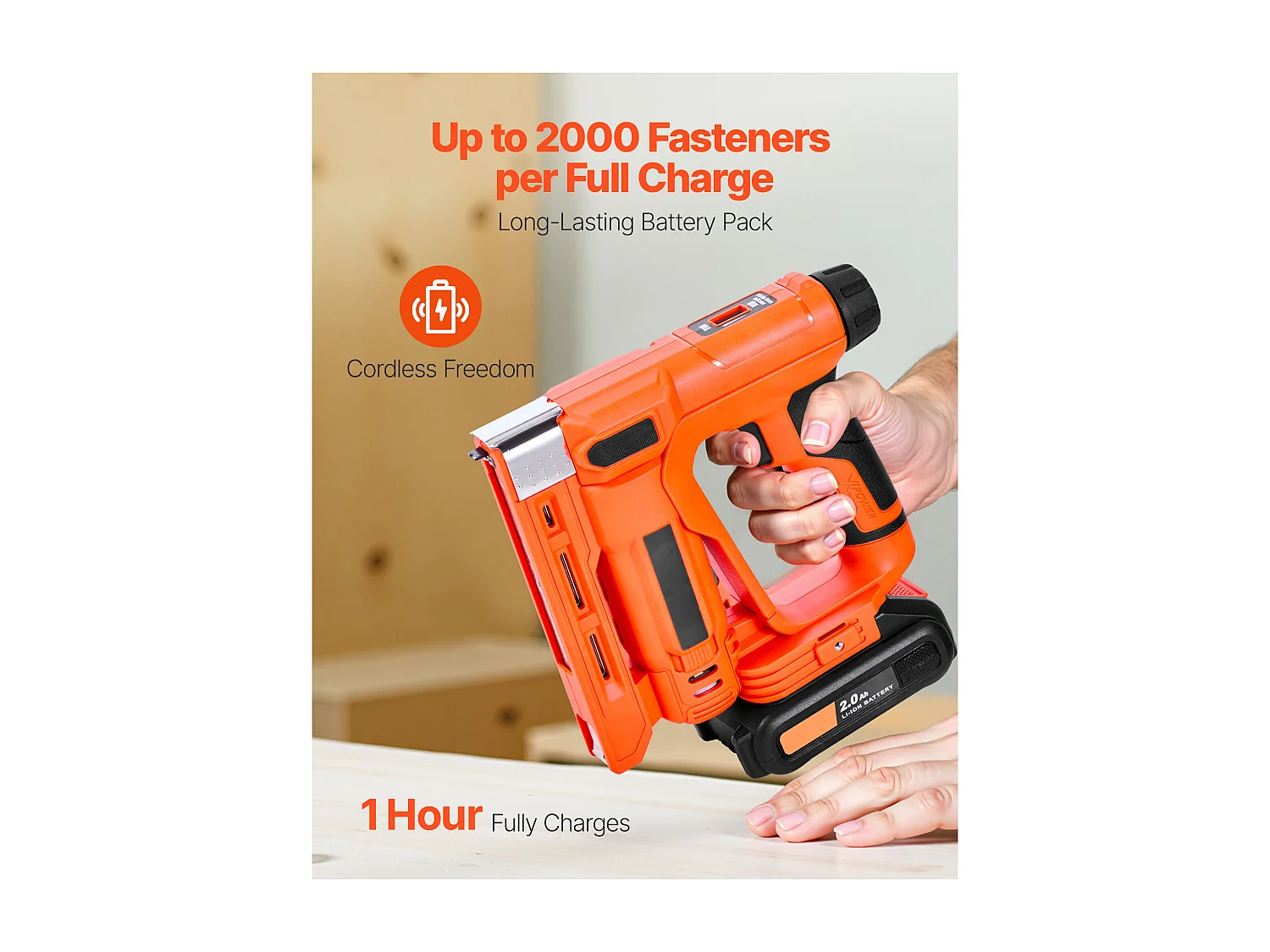 Agrafeuse Cloueuse Électrique SucceBuy 2-en-1, Cloueur Calibre 18, 1.5 cm, avec 1000 Clous et 1000 Agrafes, Poignée en Caoutchouc Antidérapante, Orange