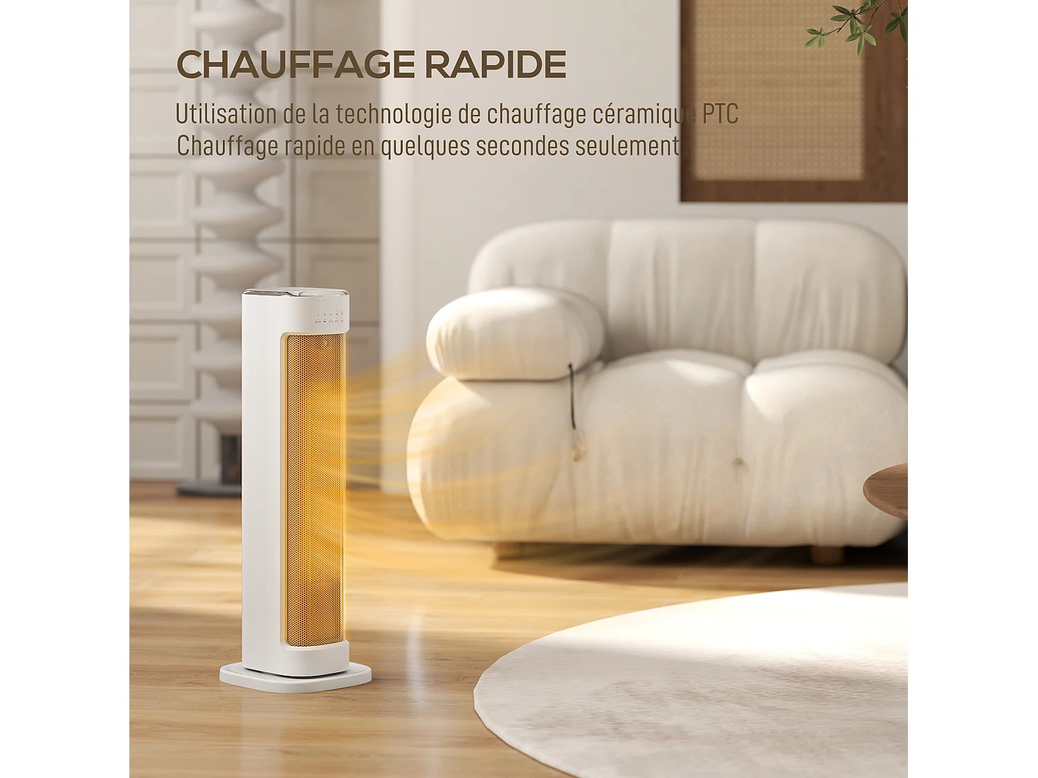 Chauffage d'appoint céramique PTC - radiateur électrique soufflant oscillant 1200-2000W timer télécommande - blanc