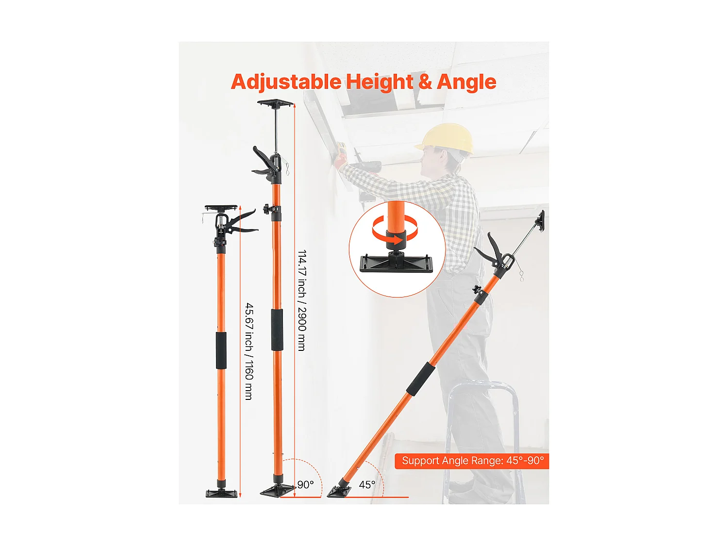 Soporte Telescópico SucceBuy 116-290 cm Poste de Soporte Ajustable Lote de 2, Varilla de Liberación Rápida, en Acero, Carga 70 kg, Soporte para Techo