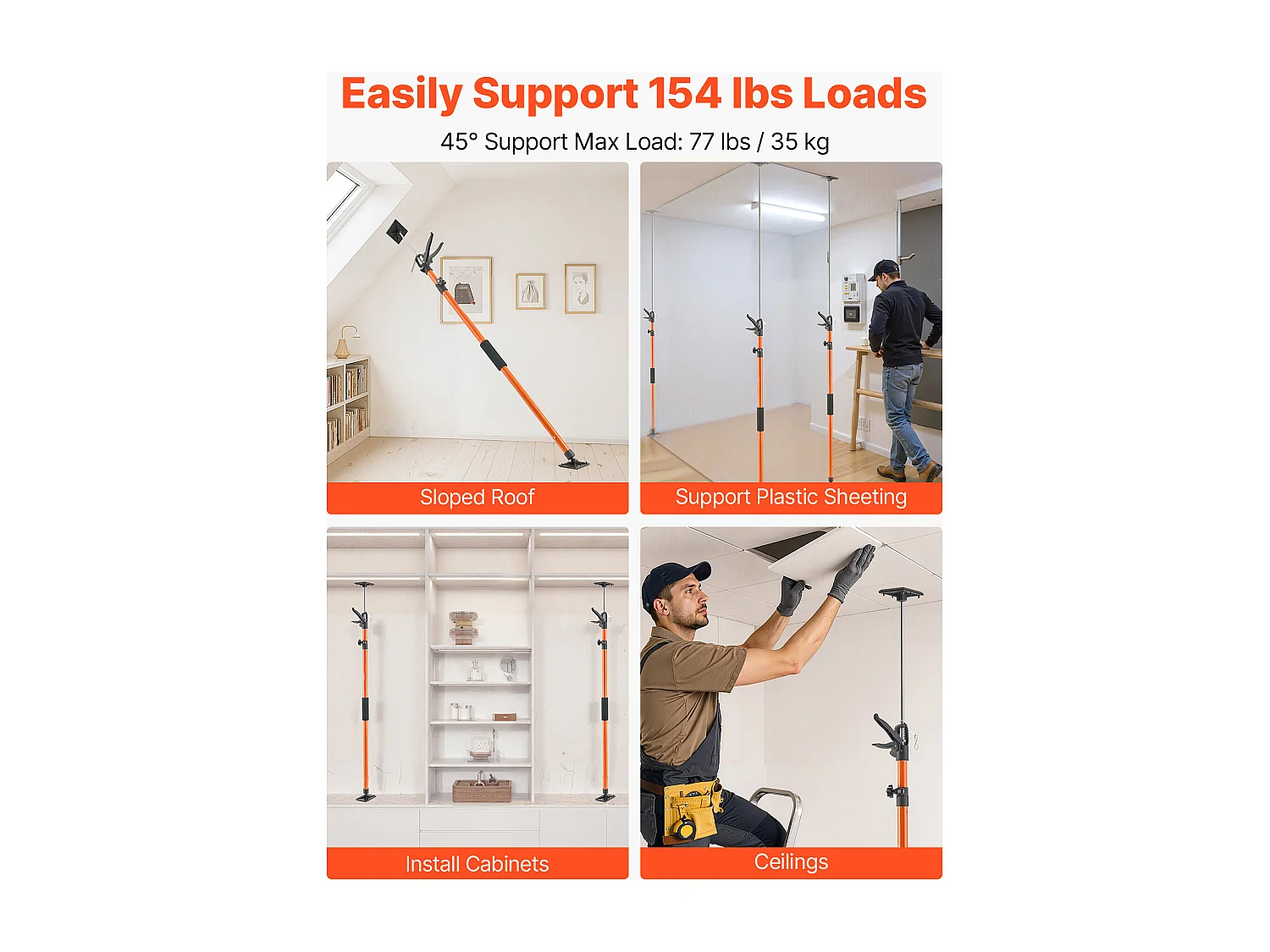 Soporte Telescópico SucceBuy 116-290 cm Poste de Soporte Ajustable Lote de 2, Varilla de Liberación Rápida, en Acero, Carga 70 kg, Soporte para Techo