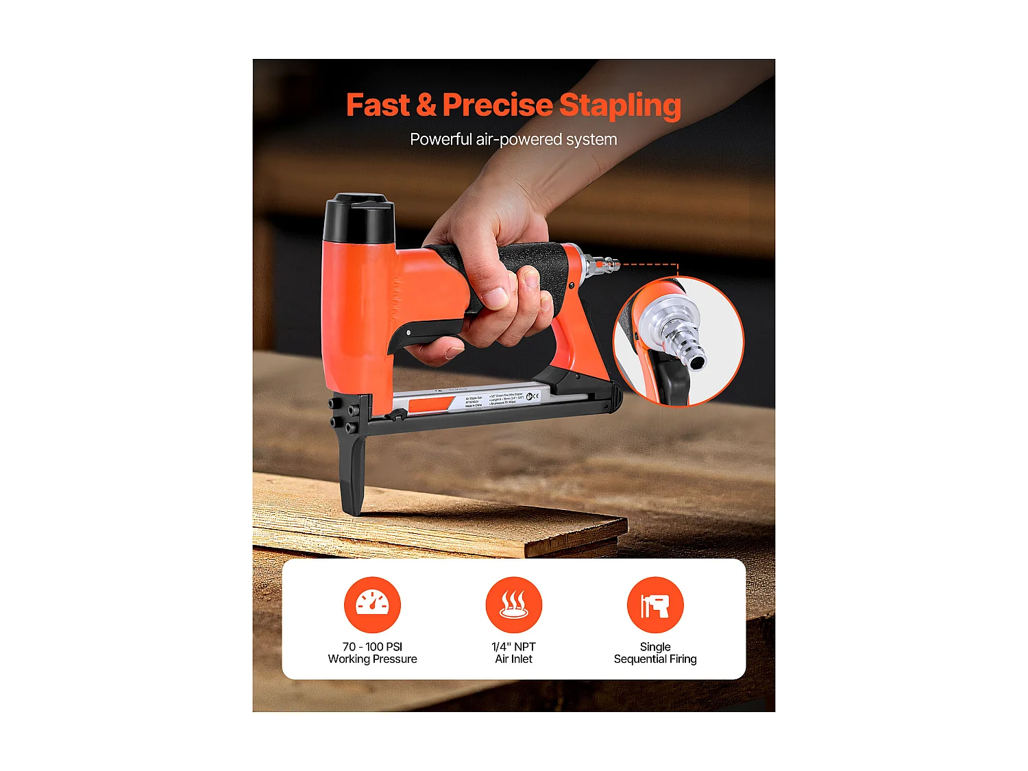 Agrafeuse Pneumatique SucceBuy Long Bec, Calibre 21, Compatible avec Agrafes Fil Fin Série 80 Non Inclues de Largeur Couronne 1.28 cm, de Longueur 0.6-1.6 cm