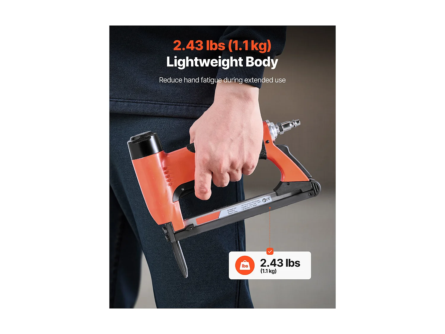 Agrafeuse Pneumatique SucceBuy Long Bec, Calibre 21, Compatible avec Agrafes Fil Fin Série 80 Non Inclues de Largeur Couronne 1.28 cm, de Longueur 0.6-1.6 cm