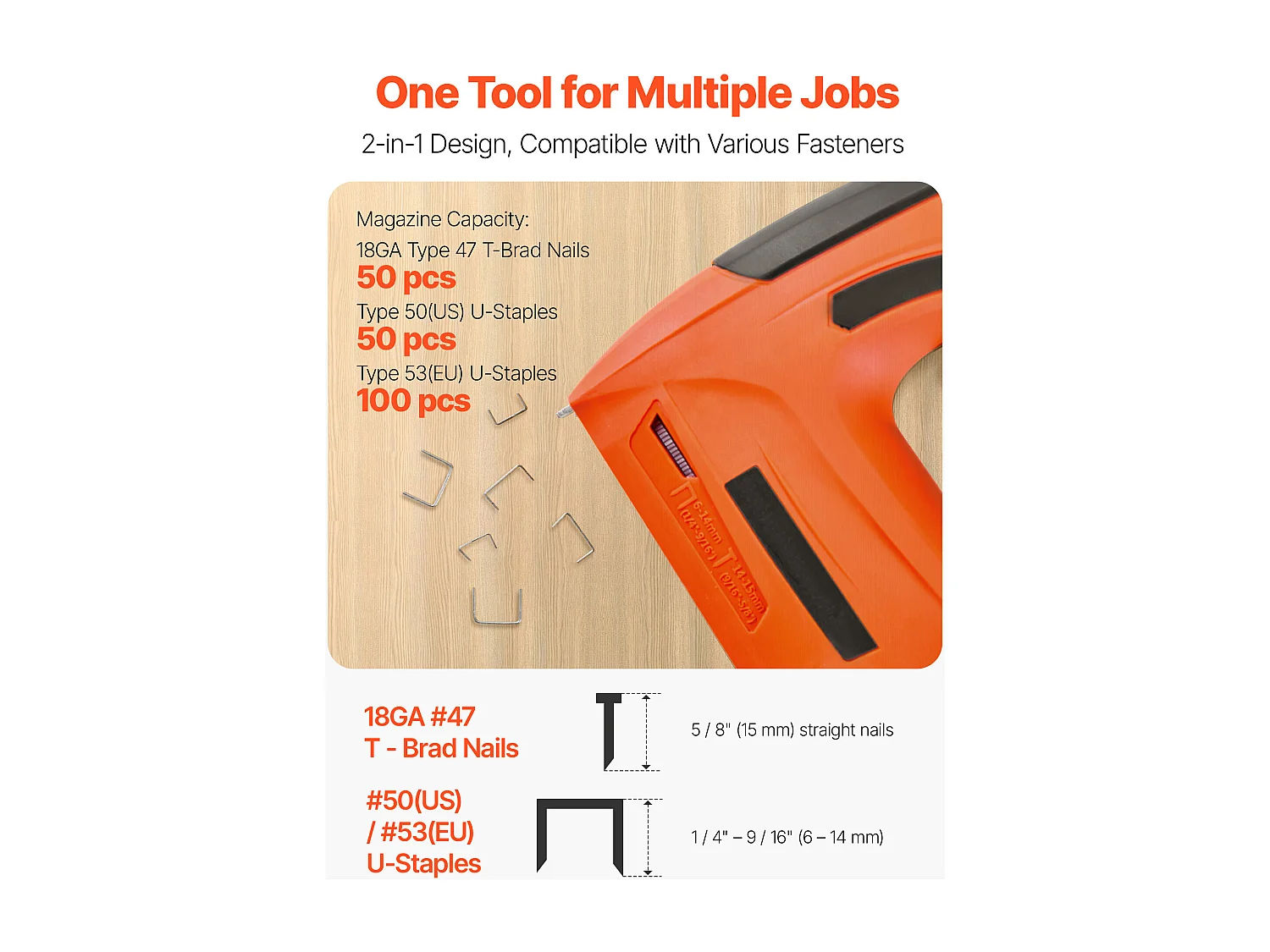 Agrafeuse Cloueuse Électrique SucceBuy 2-en-1, Cloueur sans Fil, Calibre 18, 1.5 cm, avec 1000 Clous et 1000 Agrafes, Poignée en Caoutchouc Antidérapante