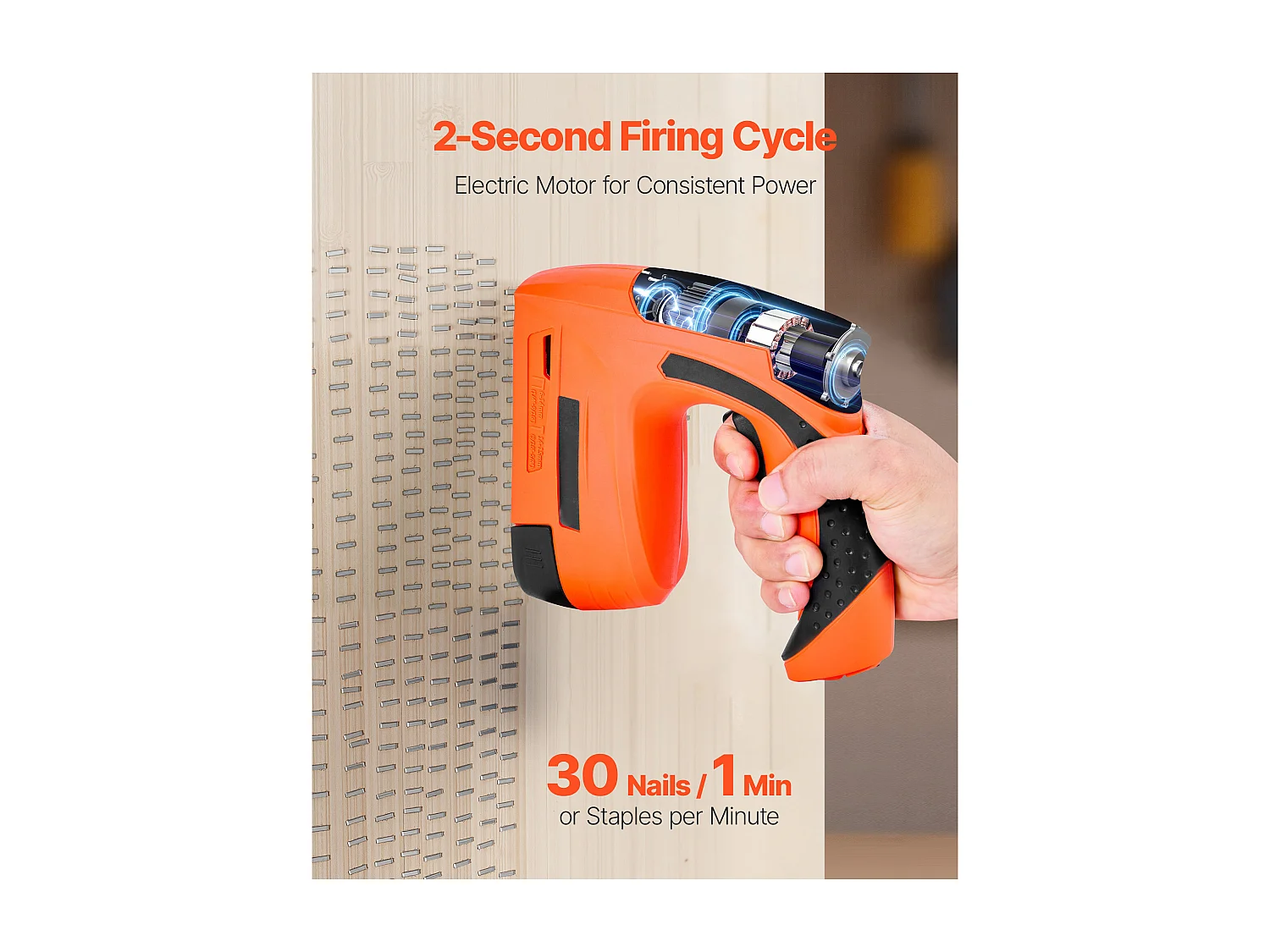 Agrafeuse Cloueuse Électrique SucceBuy 2-en-1, Cloueur sans Fil, Calibre 18, 1.5 cm, avec 1000 Clous et 1000 Agrafes, Poignée en Caoutchouc Antidérapante
