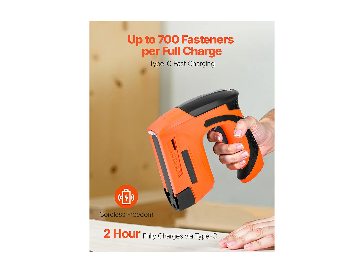 Agrafeuse Cloueuse Électrique SucceBuy 2-en-1, Cloueur sans Fil, Calibre 18, 1.5 cm, avec 1000 Clous et 1000 Agrafes, Poignée en Caoutchouc Antidérapante