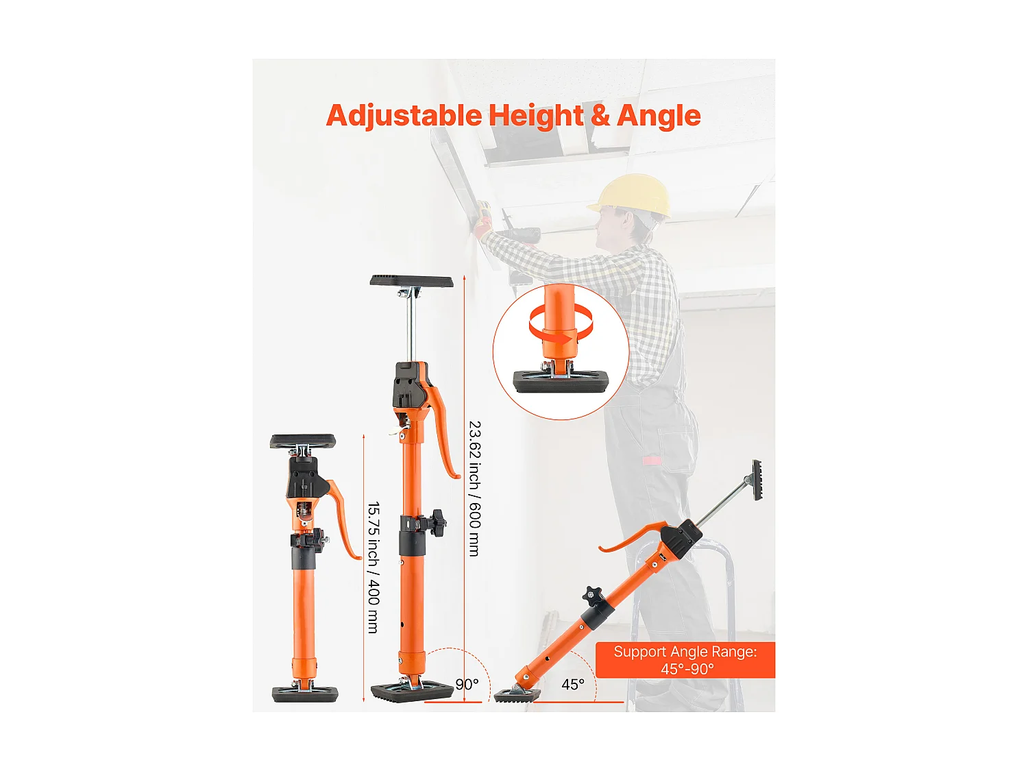 Puntello Telescopico SucceBuy 40-60 cm Palo di Supporto Regolabile Lotto di 2, Asta Sblocco Rapido, in Acciaio, Carico 100 kg, Puntello per Soffitto