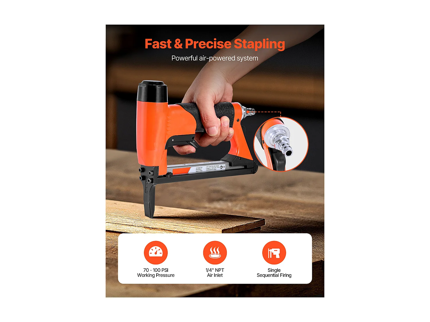 Agrafeuse Pneumatique Long Bec SucceBuy, Calibre 20, Compatible avec Agrafes Fil Fin Série 50 Non Inclues de Largeur Couronne 1.28 cm de Longueur 0.6-1.6 cm