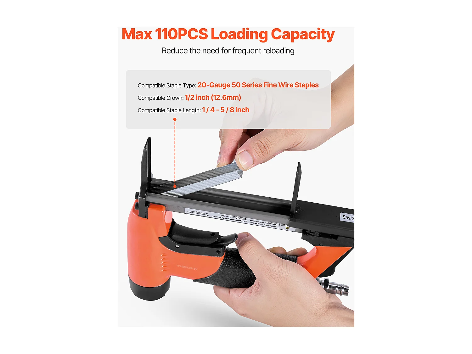 Agrafeuse Pneumatique Long Bec SucceBuy, Calibre 20, Compatible avec Agrafes Fil Fin Série 50 Non Inclues de Largeur Couronne 1.28 cm de Longueur 0.6-1.6 cm