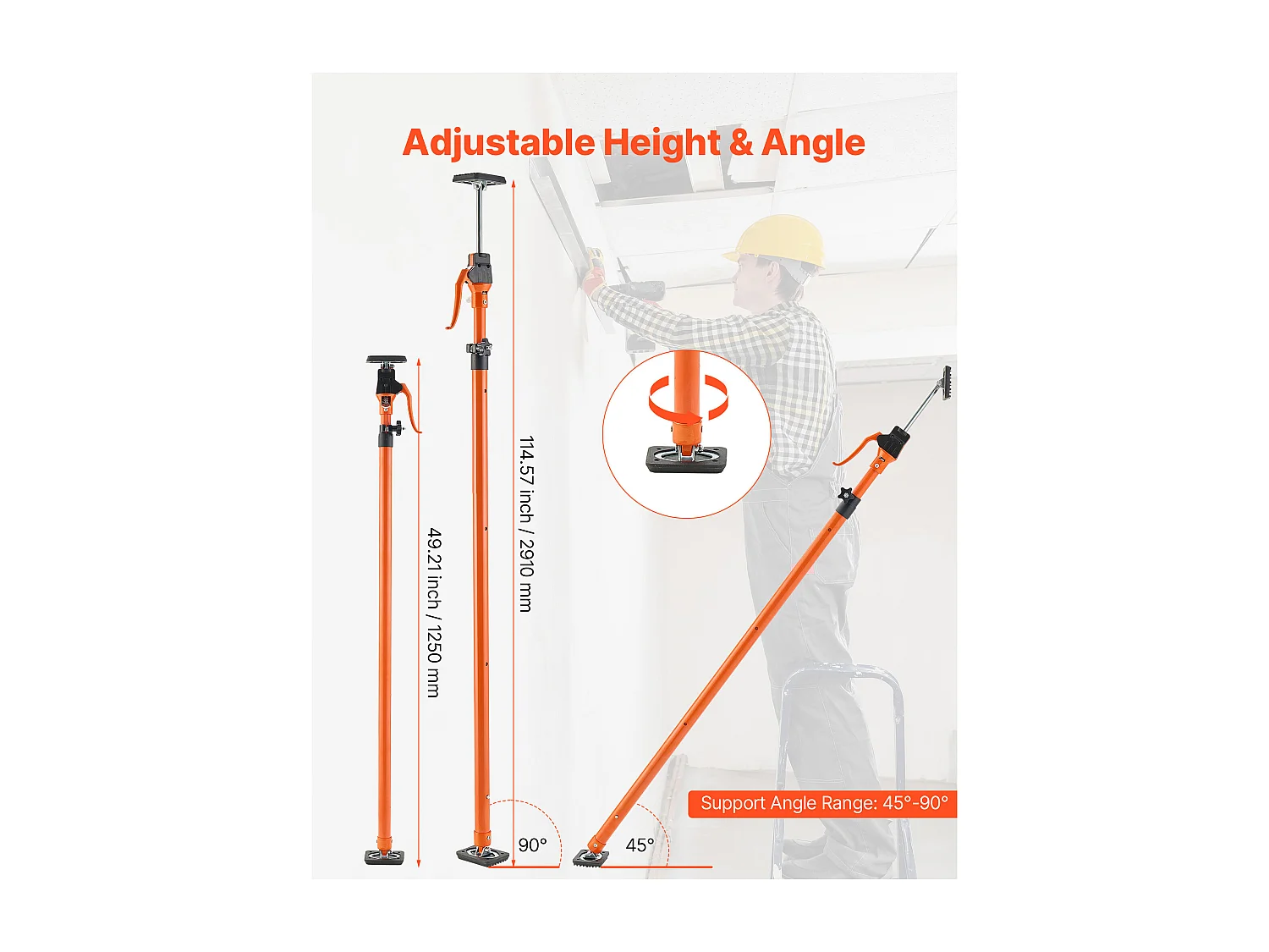 Escora de Suporte Telescópica SucceBuy 125-291 cm Poste de Suporte Ajustável Lote de 2, Haste de Liberação Rápida, em Aço, Carga 90 kg, Escora para Teto