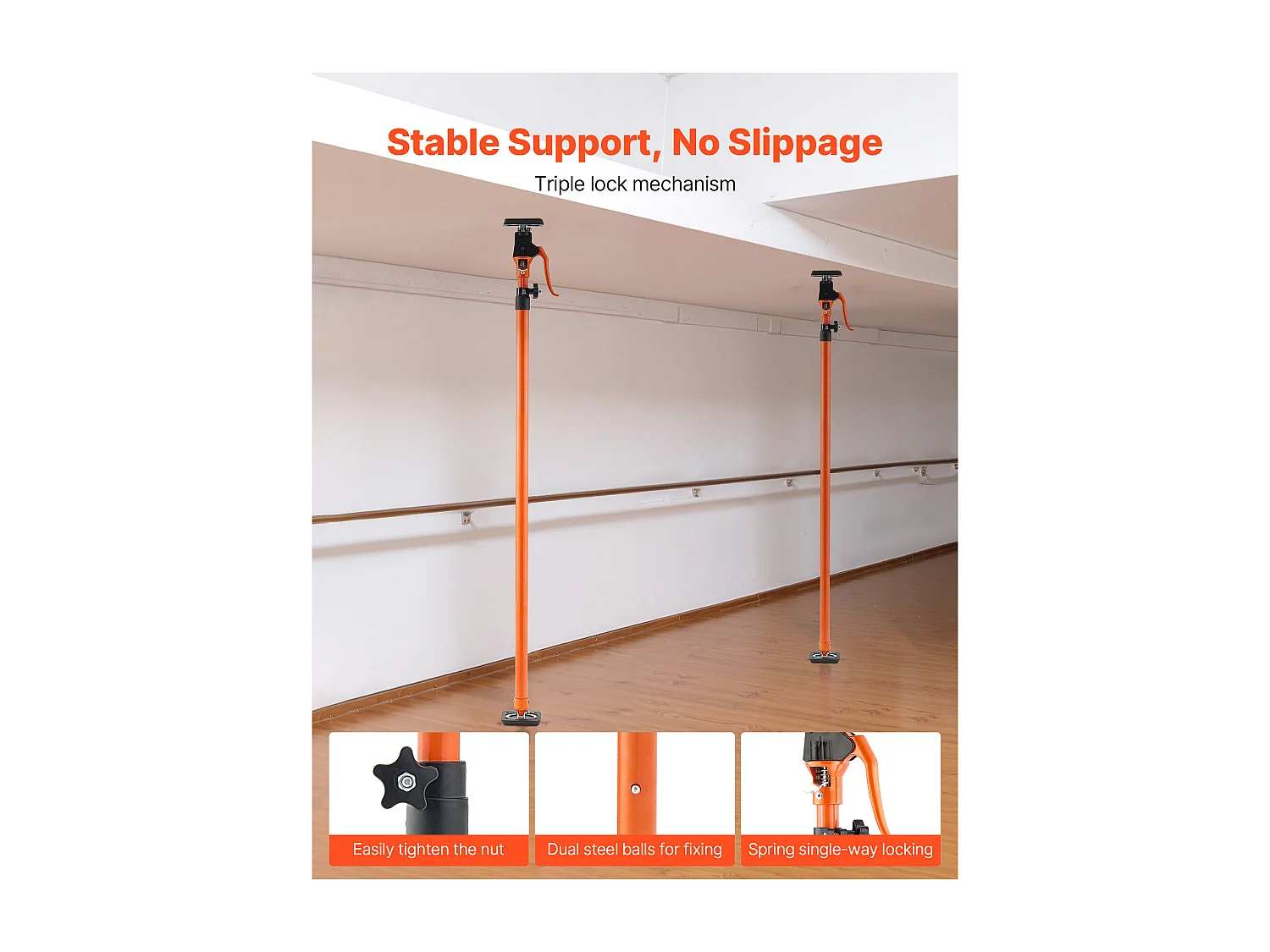 Escora de Suporte Telescópica SucceBuy 125-291 cm Poste de Suporte Ajustável Lote de 2, Haste de Liberação Rápida, em Aço, Carga 90 kg, Escora para Teto
