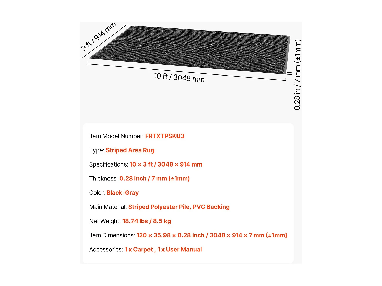 Mata Wejściowa SucceBuy, 305 x 91,4 cm, Wycieraczka Zewnętrzna Wewnętrzna Elegancka W Paski, z Antypoślizgowym Spodem PVC, Trwała Zmywalna, Łapie Pył, Szary