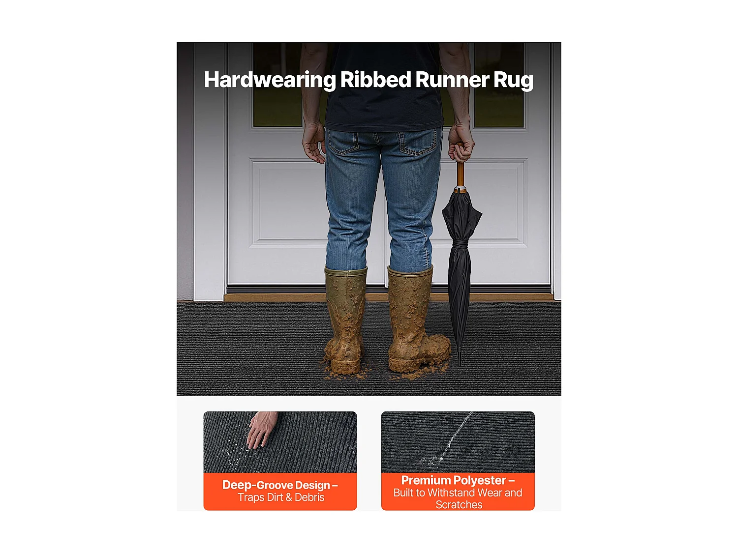 Mata Wejściowa SucceBuy, 305 x 91,4 cm, Wycieraczka Zewnętrzna Wewnętrzna Elegancka W Paski, z Antypoślizgowym Spodem PVC, Trwała Zmywalna, Łapie Pył, Szary