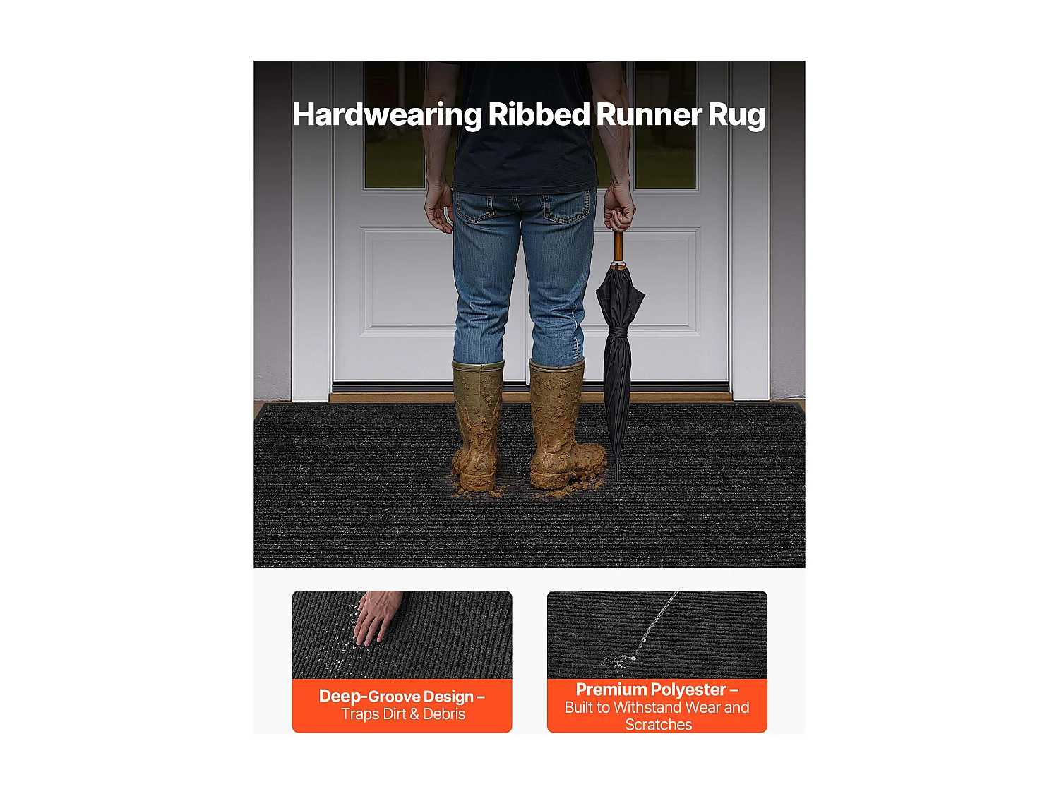 Mata Wejściowa SucceBuy, 183 x 122 cm, Wycieraczka Zewnętrzna Wewnętrzna Elegancka W Paski, z Antypoślizgowym Spodem PVC, Trwała Zmywalna, Łapie Pył, Szary