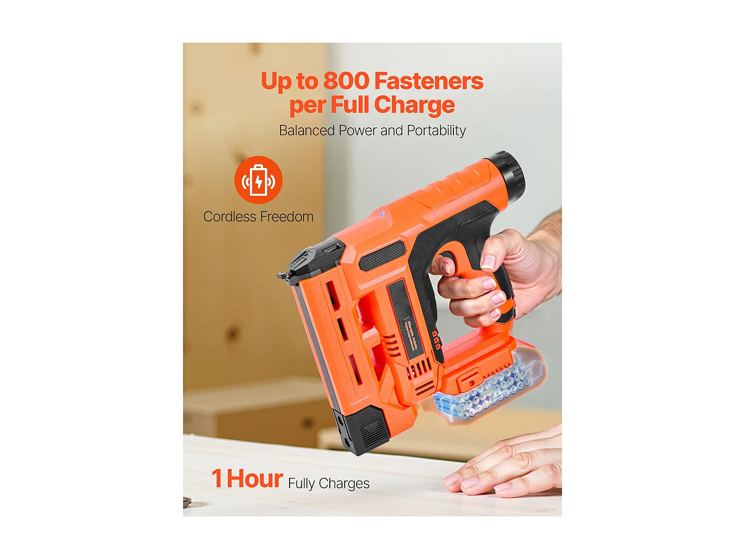 Agrafeuse Cloueuse Électrique SucceBuy 2-en-1, Cloueur sans Fil, Calibre 18, 3.2 cm, avec 500 Clous et 500 Agrafes, avec Batterie et Chargeur